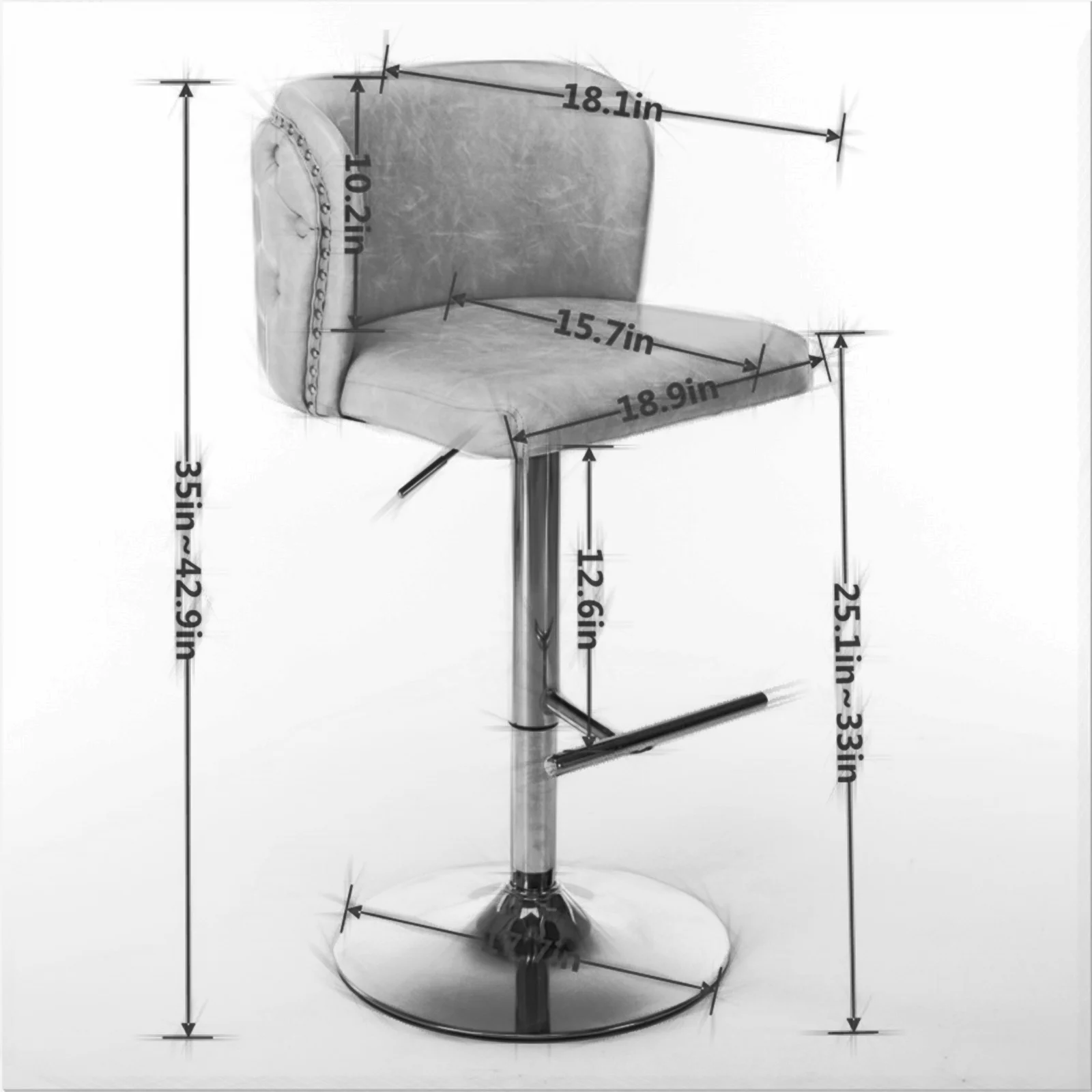 2Pcs Swivel Bar Chairs PU Upholstered Counter Bar Stools with Gold Nailheads and Base Adjustable Height For Dining Room Kitchen