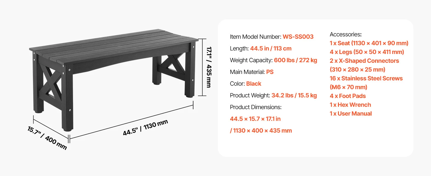 SucceBuy Outdoor Bench Wooden Metal Garden Bench for Outdoors 480 lbs Load Capacity Bench Outdoor Garden Park Bench
