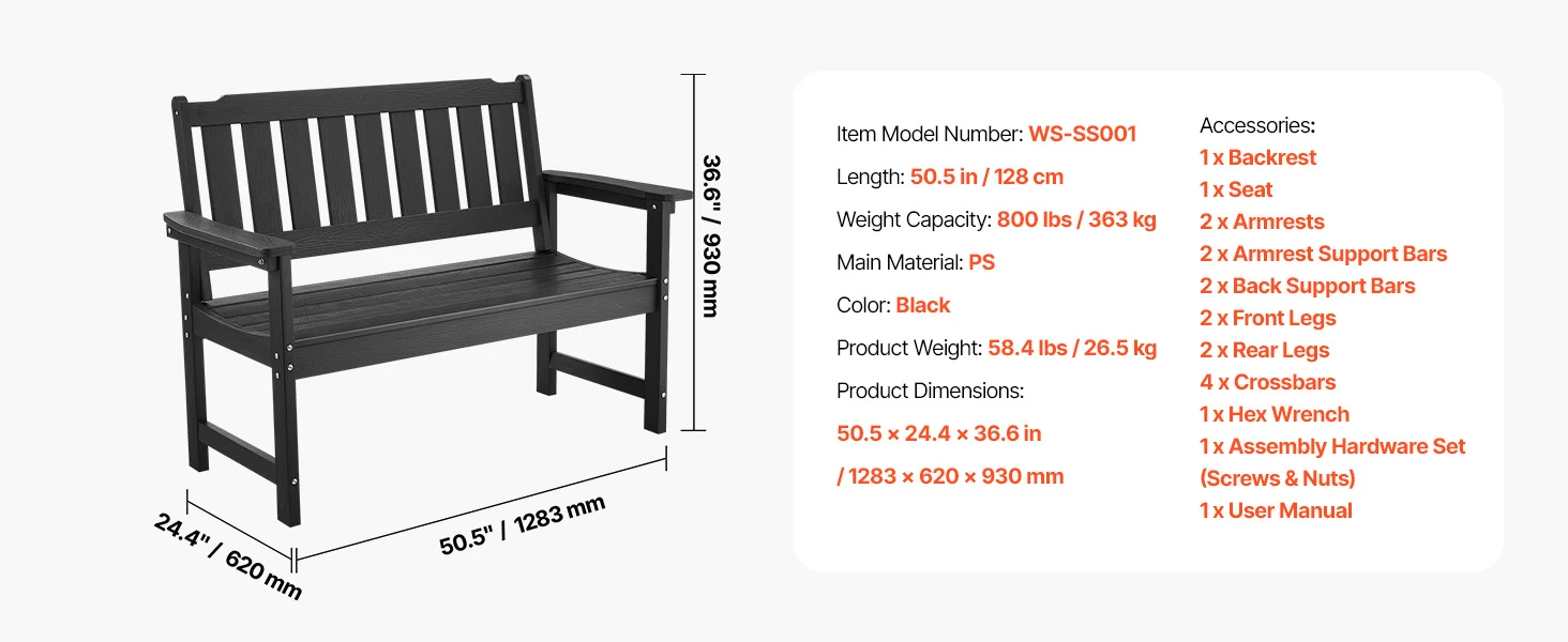 SucceBuy Outdoor Bench Wooden Metal Garden Bench for Outdoors 480 lbs Load Capacity Bench Outdoor Garden Park Bench