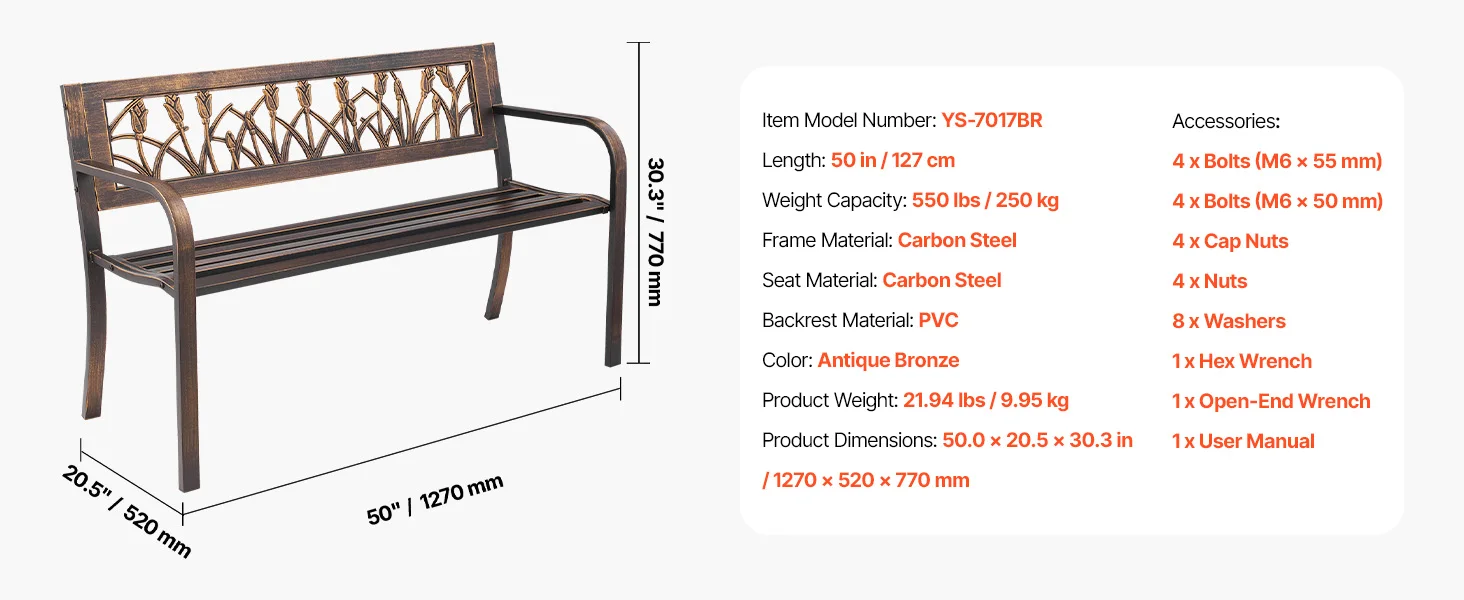 SucceBuy Outdoor Bench Wooden Metal Garden Bench for Outdoors 480 lbs Load Capacity Bench Outdoor Garden Park Bench