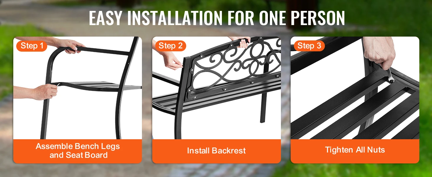 SucceBuy Outdoor Bench Wooden Metal Garden Bench for Outdoors 480 lbs Load Capacity Bench Outdoor Garden Park Bench