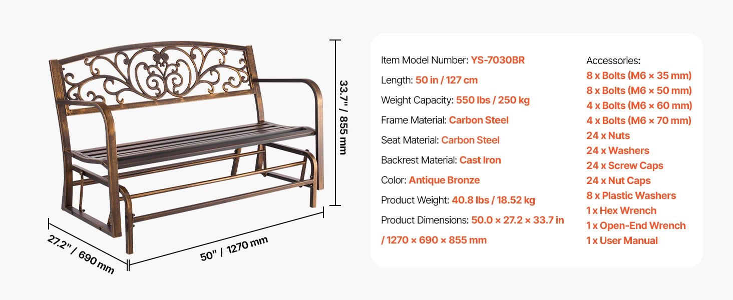 SucceBuy Outdoor Bench Wooden Metal Garden Bench for Outdoors 480 lbs Load Capacity Bench Outdoor Garden Park Bench
