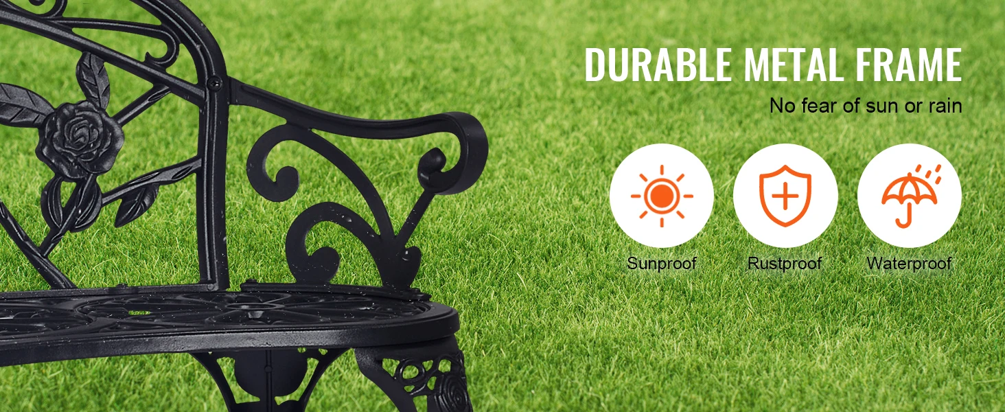 SucceBuy Outdoor Bench Wooden Metal Garden Bench for Outdoors 480 lbs Load Capacity Bench Outdoor Garden Park Bench