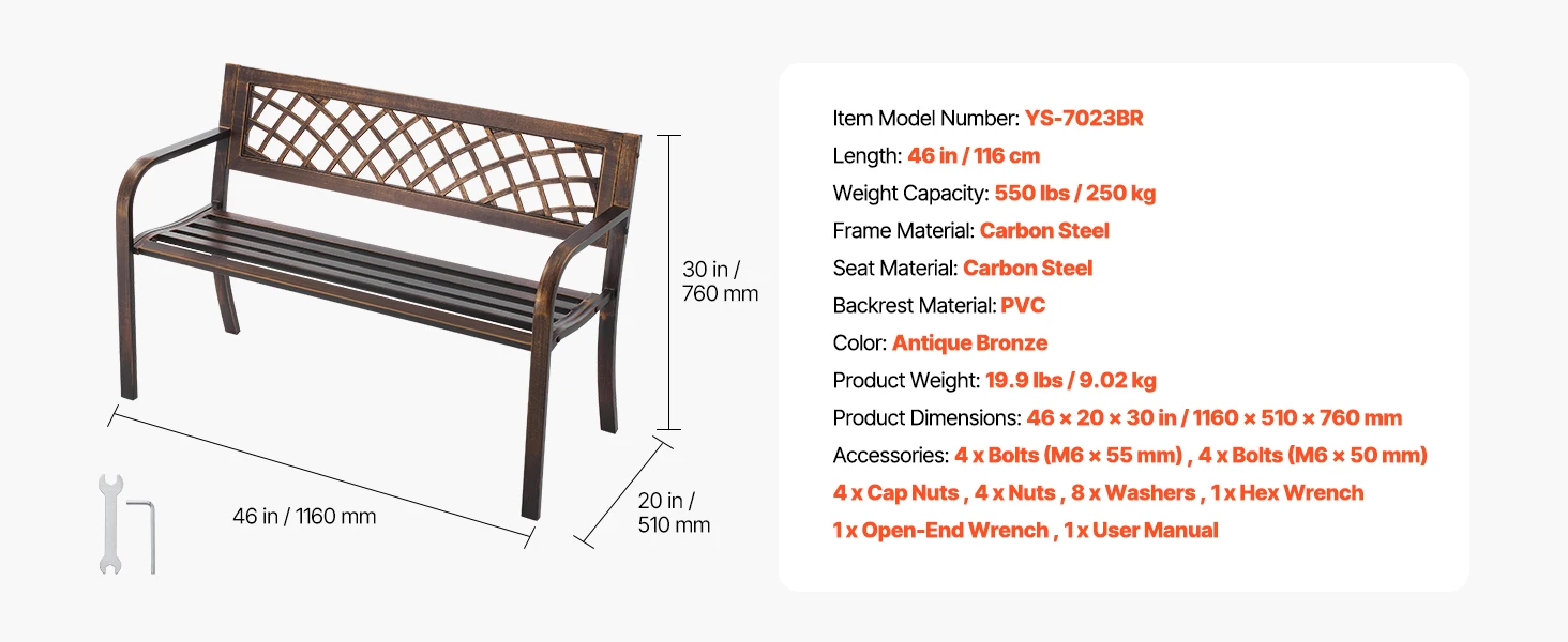 SucceBuy Outdoor Bench Wooden Metal Garden Bench for Outdoors 480 lbs Load Capacity Bench Outdoor Garden Park Bench