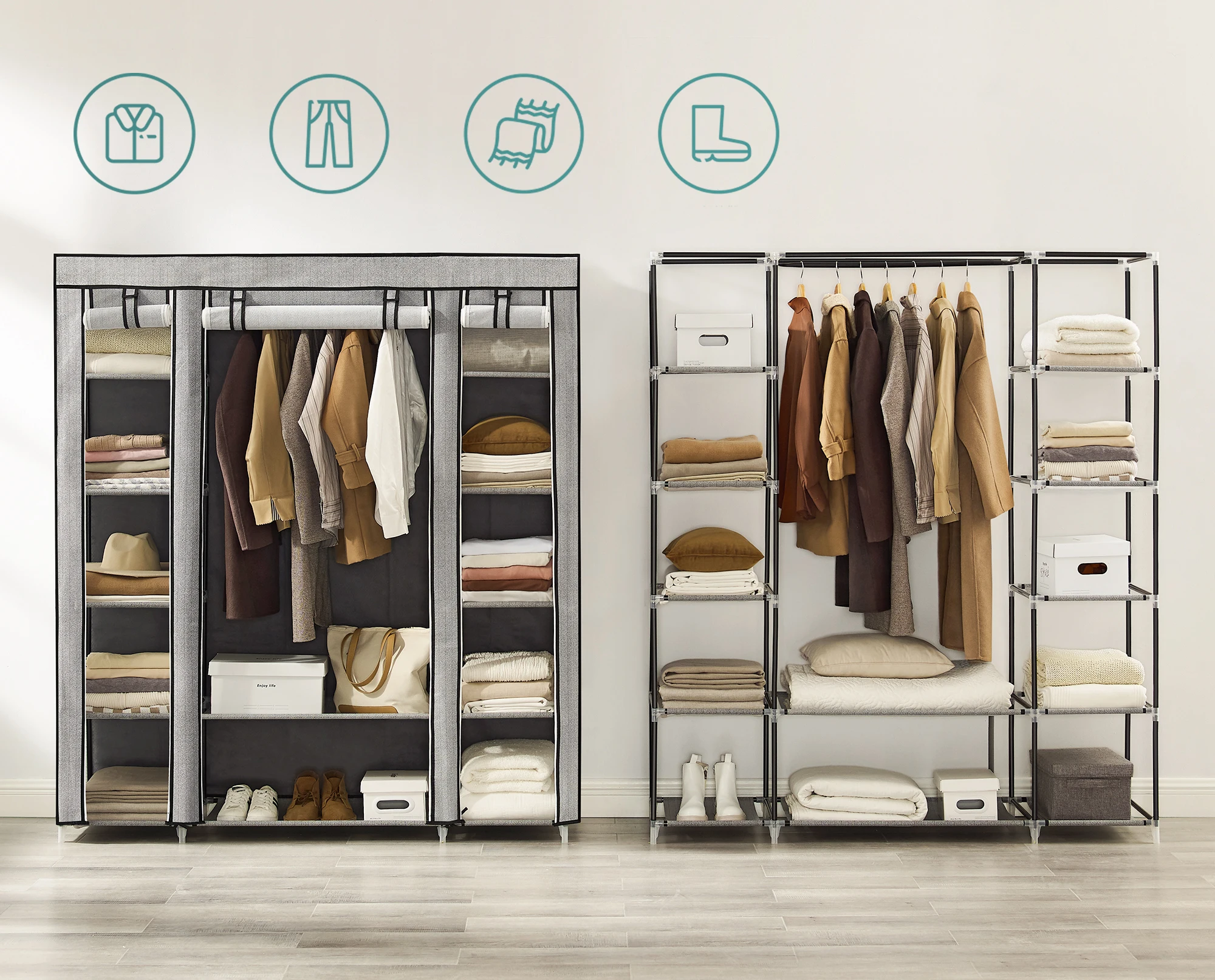 SONGMICS Closet Wardrobe, Portable Closet for Bedroom, Clothes Rail with Non-Woven Fabric Cover, Clothes Storage Organizer