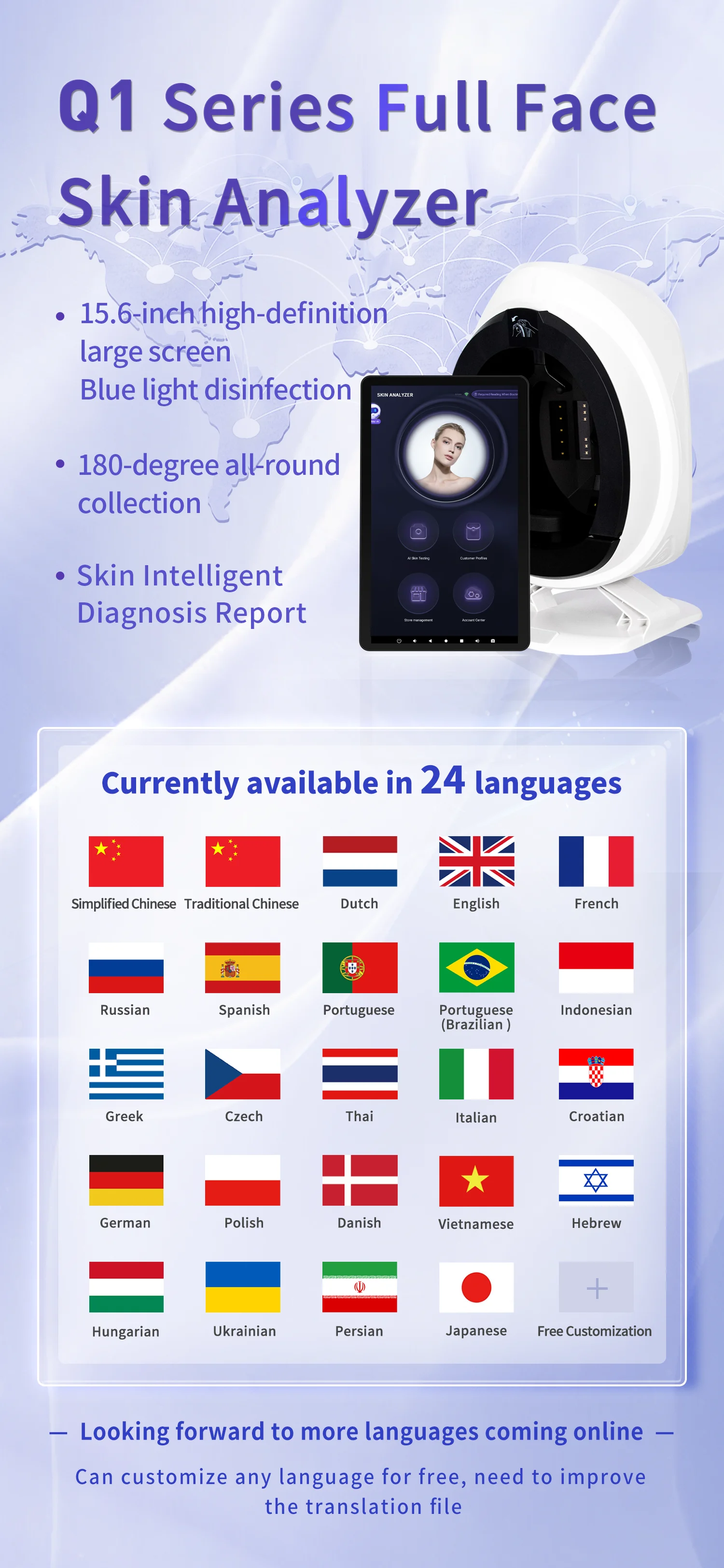 New 3D Facial Skin Analyzer Machine 15.6 inch Skin Analyzer Facial Machine 10 Light Spectrum Skin Analysis Scanner