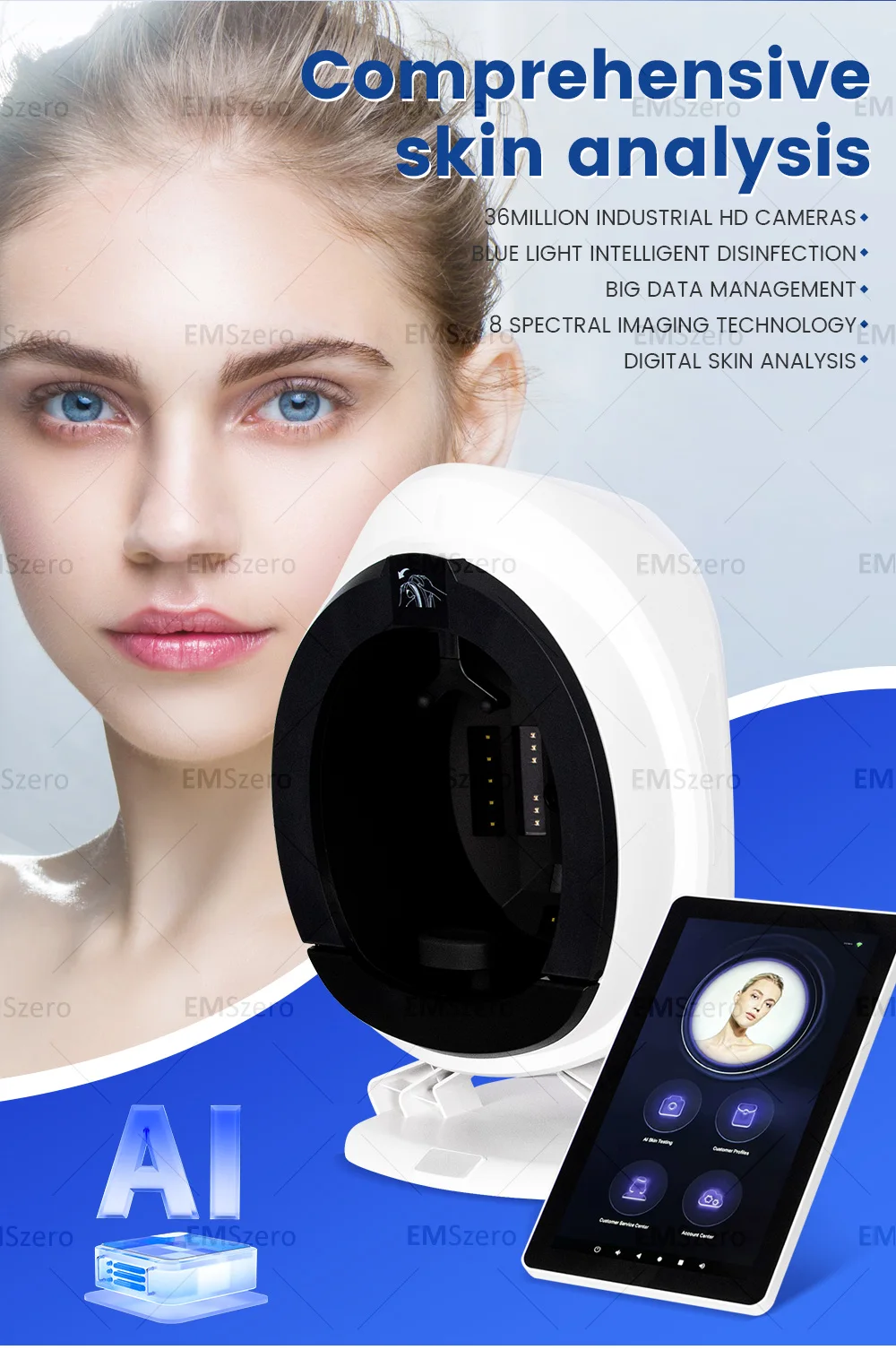 New 3D Facial Skin Analyzer Machine 15.6 inch Skin Analyzer Facial Machine 10 Light Spectrum Skin Analysis Scanner