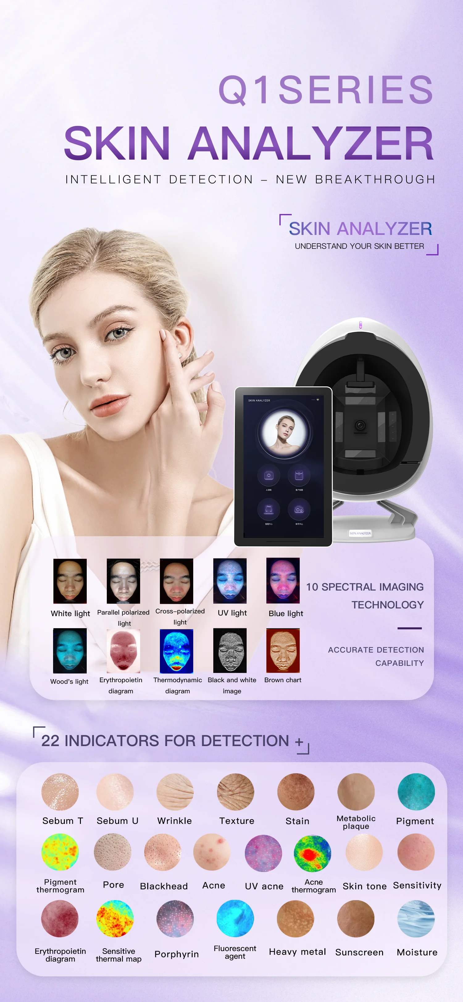 New 3D Facial Skin Analyzer Machine 15.6 inch Skin Analyzer Facial Machine 10 Light Spectrum Skin Analysis Scanner