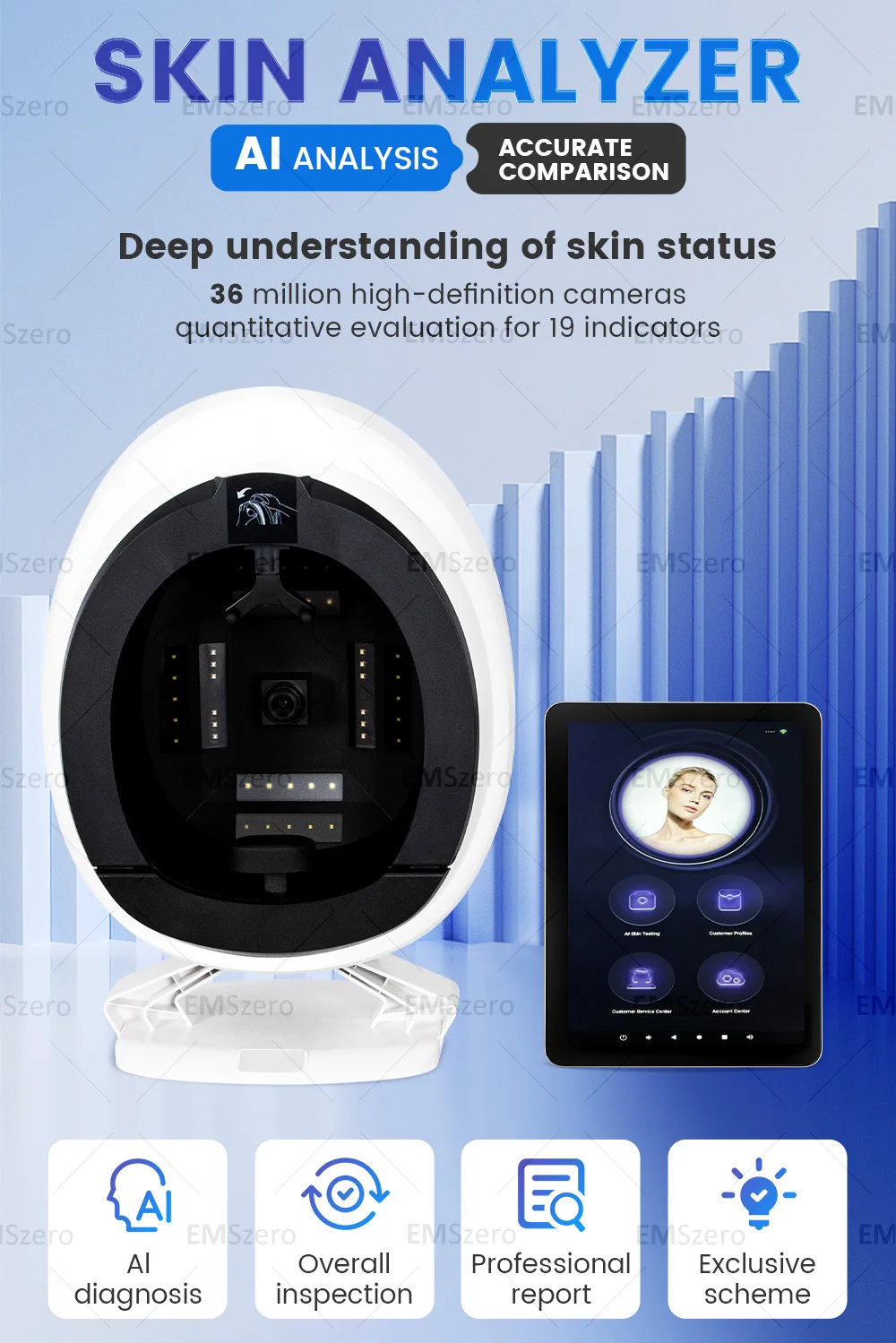 New 3D Facial Skin Analyzer Machine 15.6 inch Skin Analyzer Facial Machine 10 Light Spectrum Skin Analysis Scanner