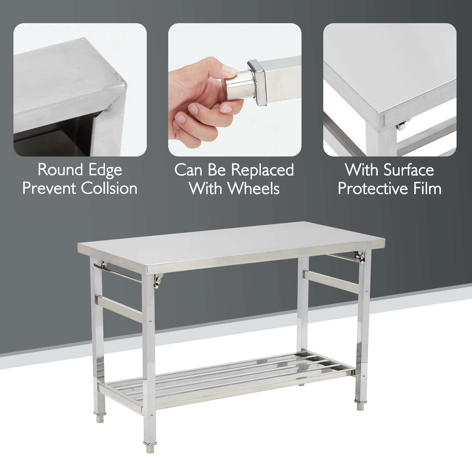 Stainless Steel Prep Table, Commercial Heavy Duty Stainless Steel Folding Work Table, Stainless Steel , Outdoor Cooking Table