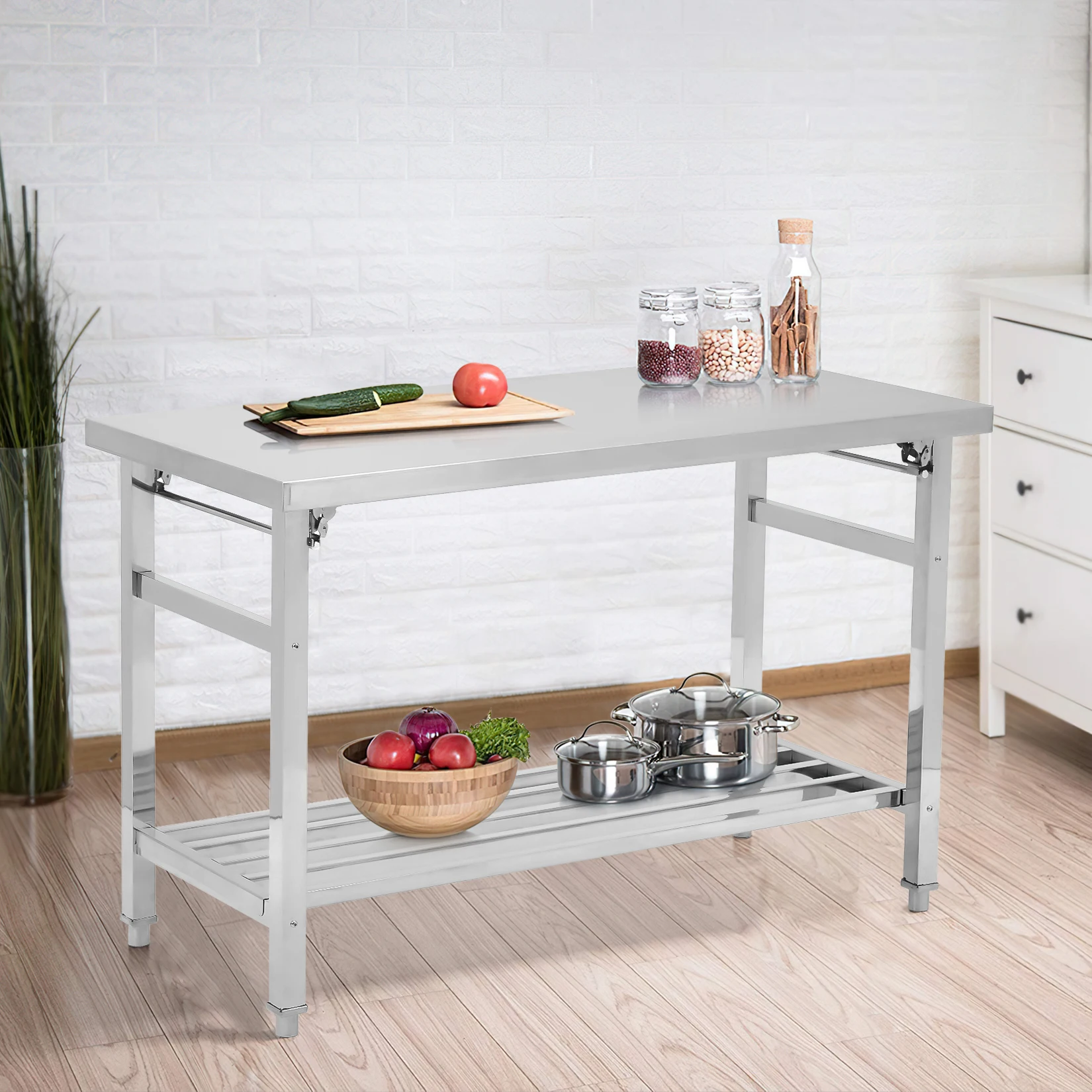 Stainless Steel Prep Table, Commercial Heavy Duty Stainless Steel Folding Work Table, Stainless Steel , Outdoor Cooking Table