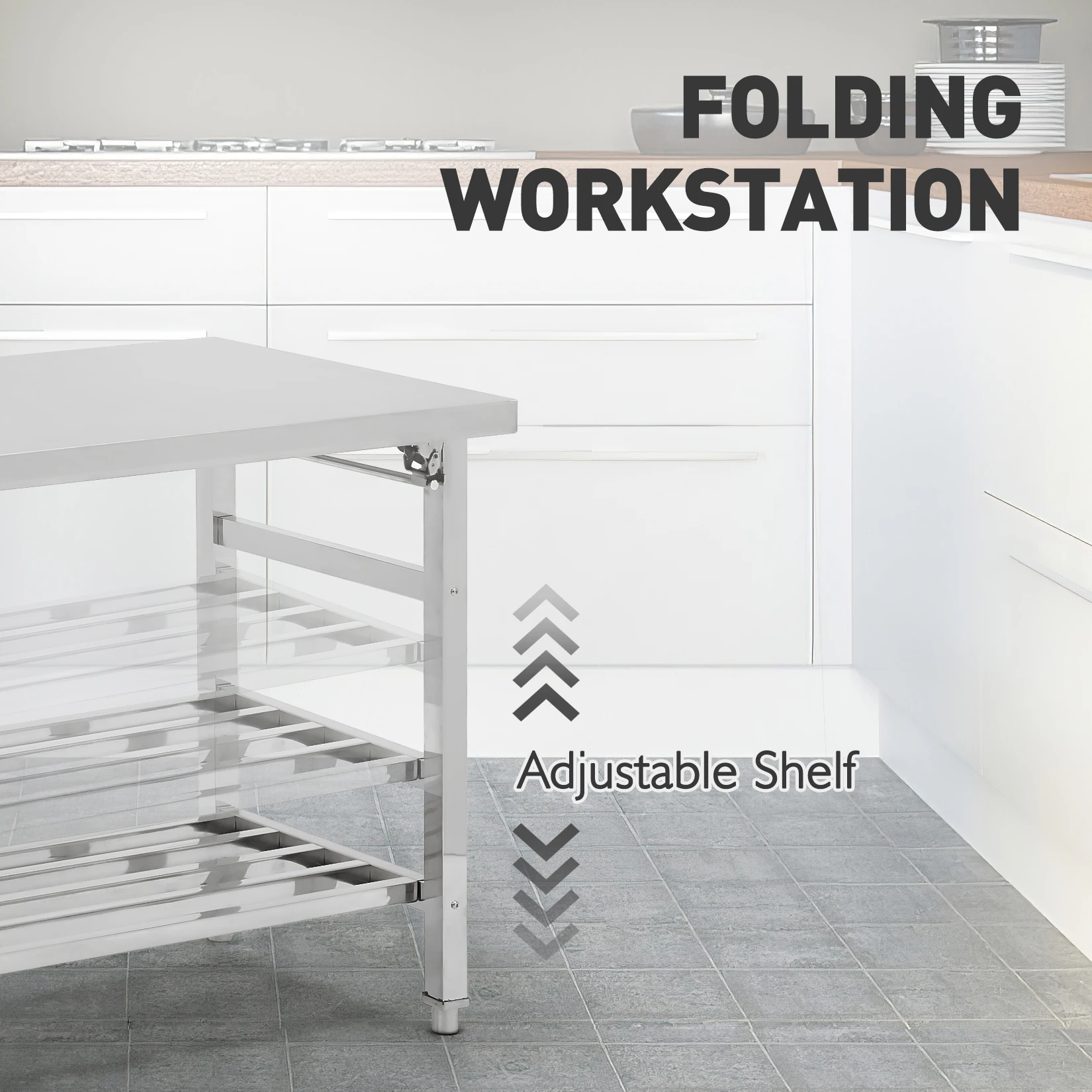 Stainless Steel Prep Table, Commercial Heavy Duty Stainless Steel Folding Work Table, Stainless Steel , Outdoor Cooking Table