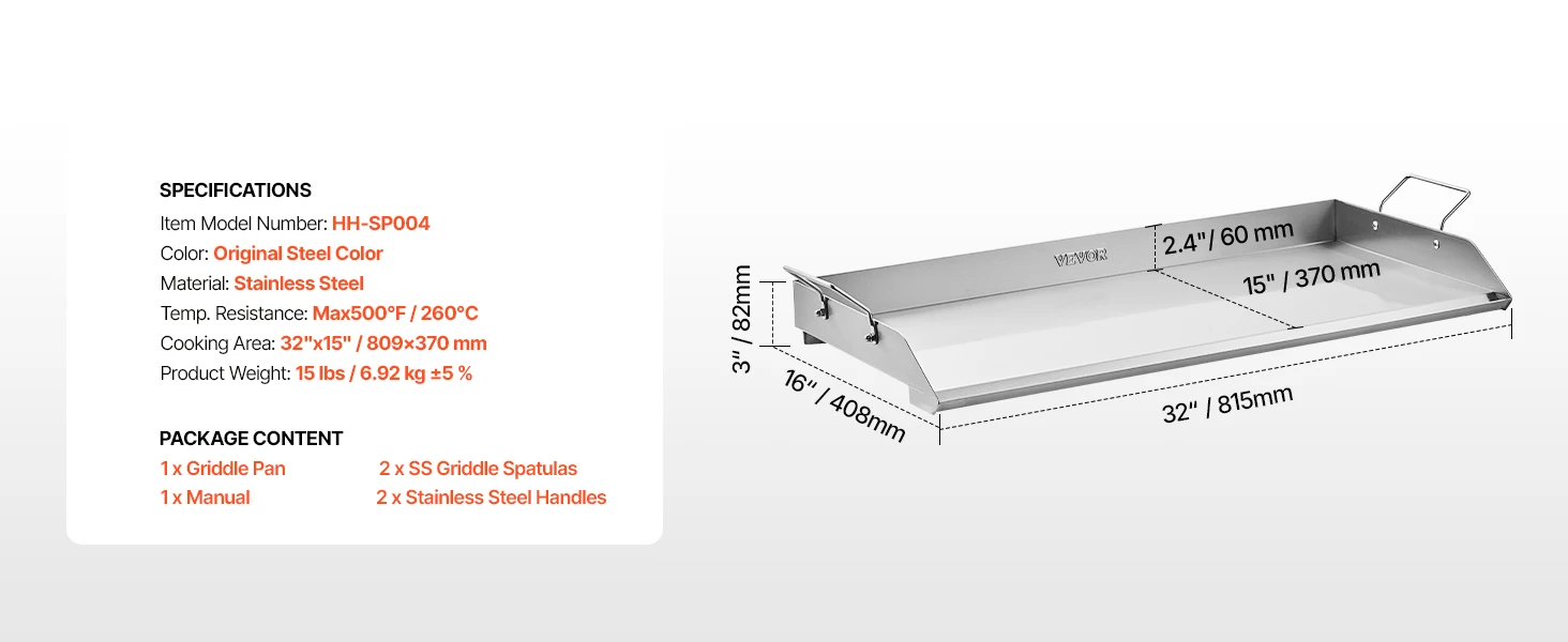 SucceBuy Stainless Steel Griddle Flat Top Rectangular Plate Grill-Top Griddle Pan Gas Grill Griddle for BBQ Portable Cookware