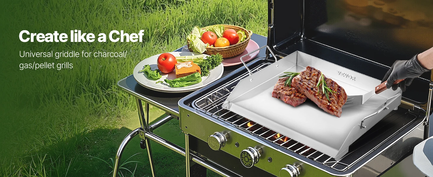 SucceBuy Stainless Steel Griddle Flat Top Rectangular Plate Grill-Top Griddle Pan Gas Grill Griddle for BBQ Portable Cookware