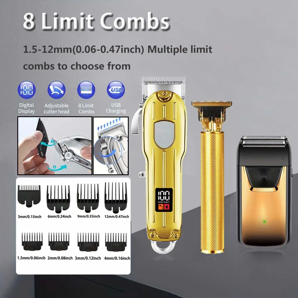 Professional Hair Clipper and Trimmer Set Men Electric Razor Shavers Beard Trimmer Rechargeable Barber Clippers Haircut Kit