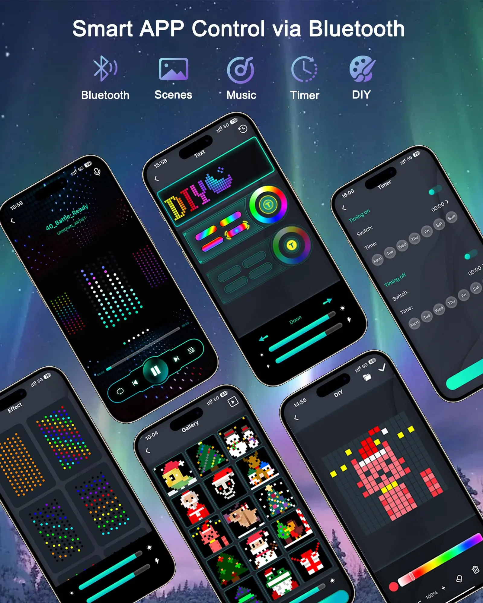 LED Decoration RGB curtain Smart Lights App Controlled String Fairy Lights DIY Pattern and Text Programmable Music Sync Reote