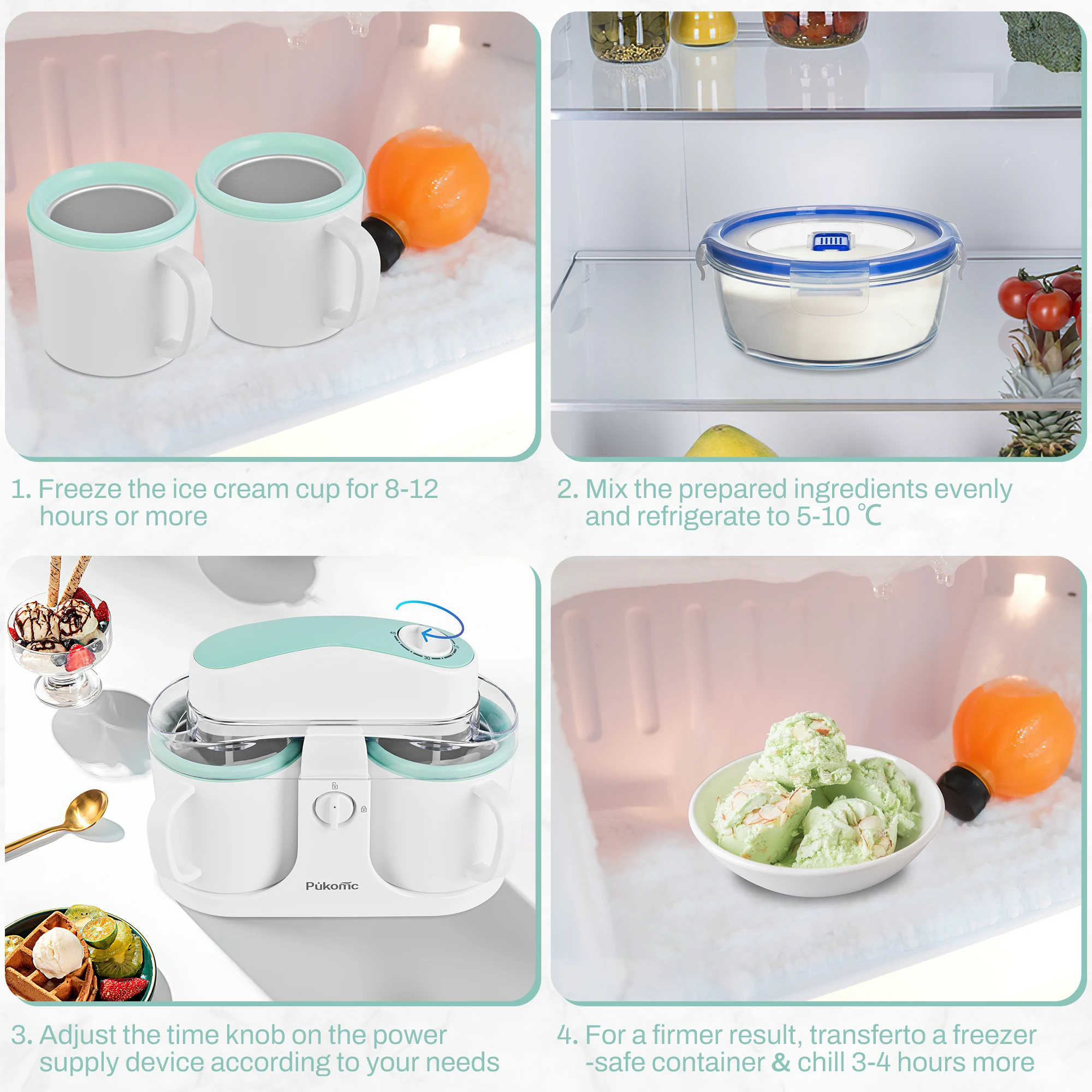 Automatic Ice Cream Maker with Built-in Compressor Party Essential Ice Cream Maker Machine, Dual 500ml Cups with Timer, 120V US