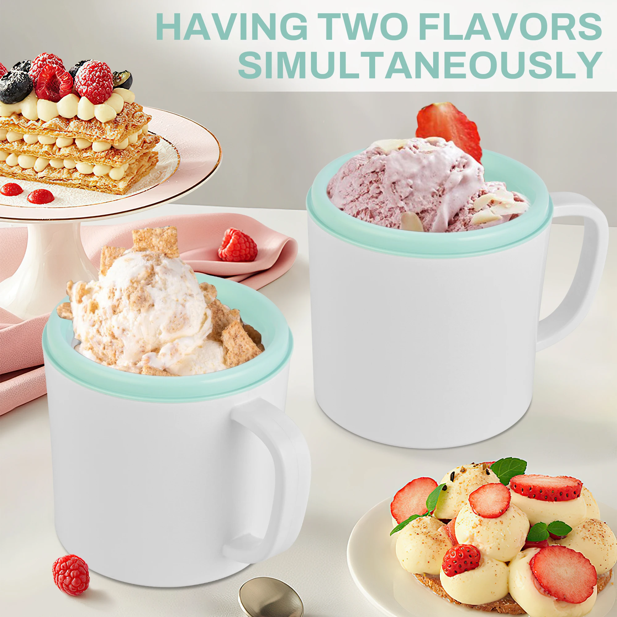 Automatic Ice Cream Maker with Built-in Compressor Party Essential Ice Cream Maker Machine, Dual 500ml Cups with Timer, 120V US