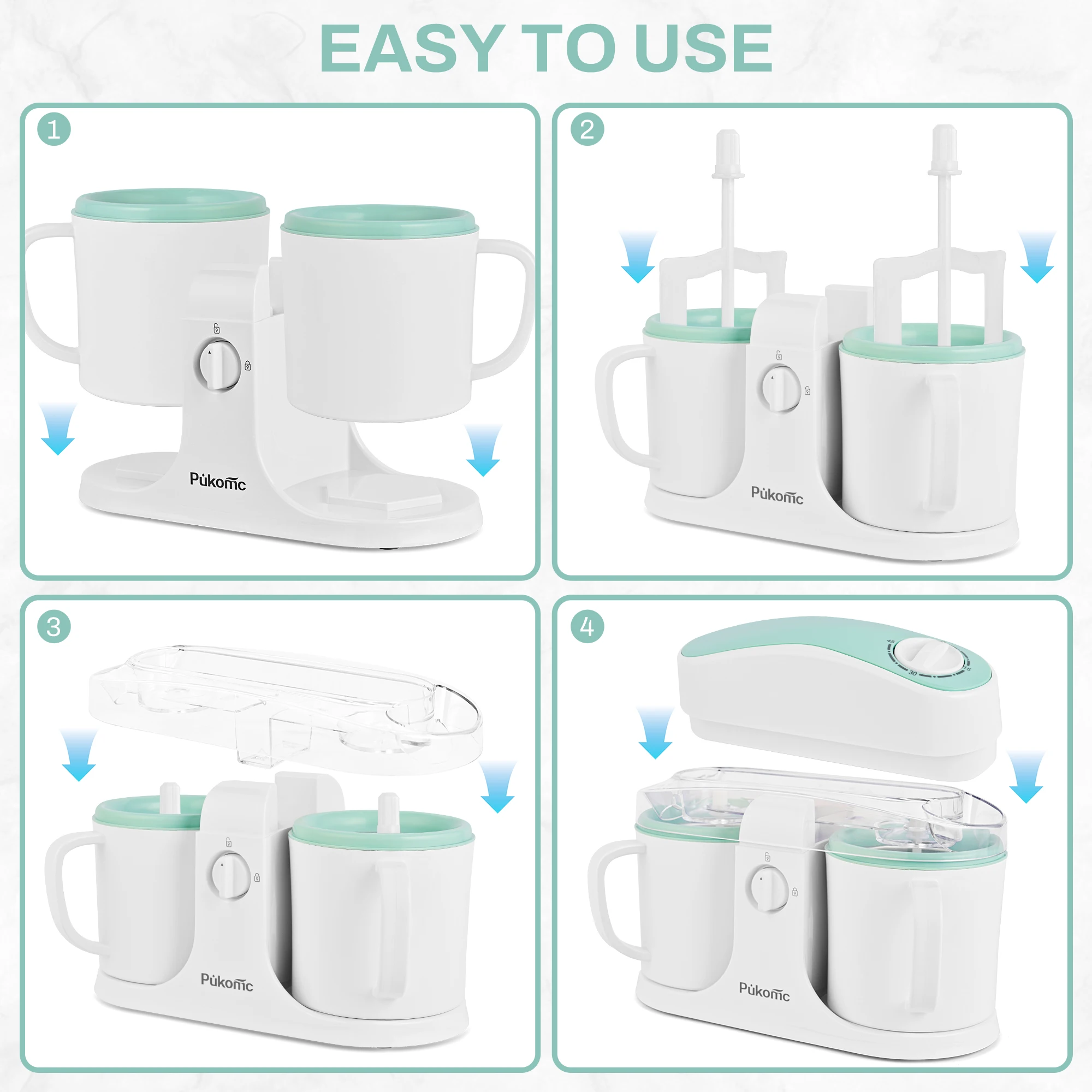 Automatic Ice Cream Maker with Built-in Compressor Party Essential Ice Cream Maker Machine, Dual 500ml Cups with Timer, 120V US