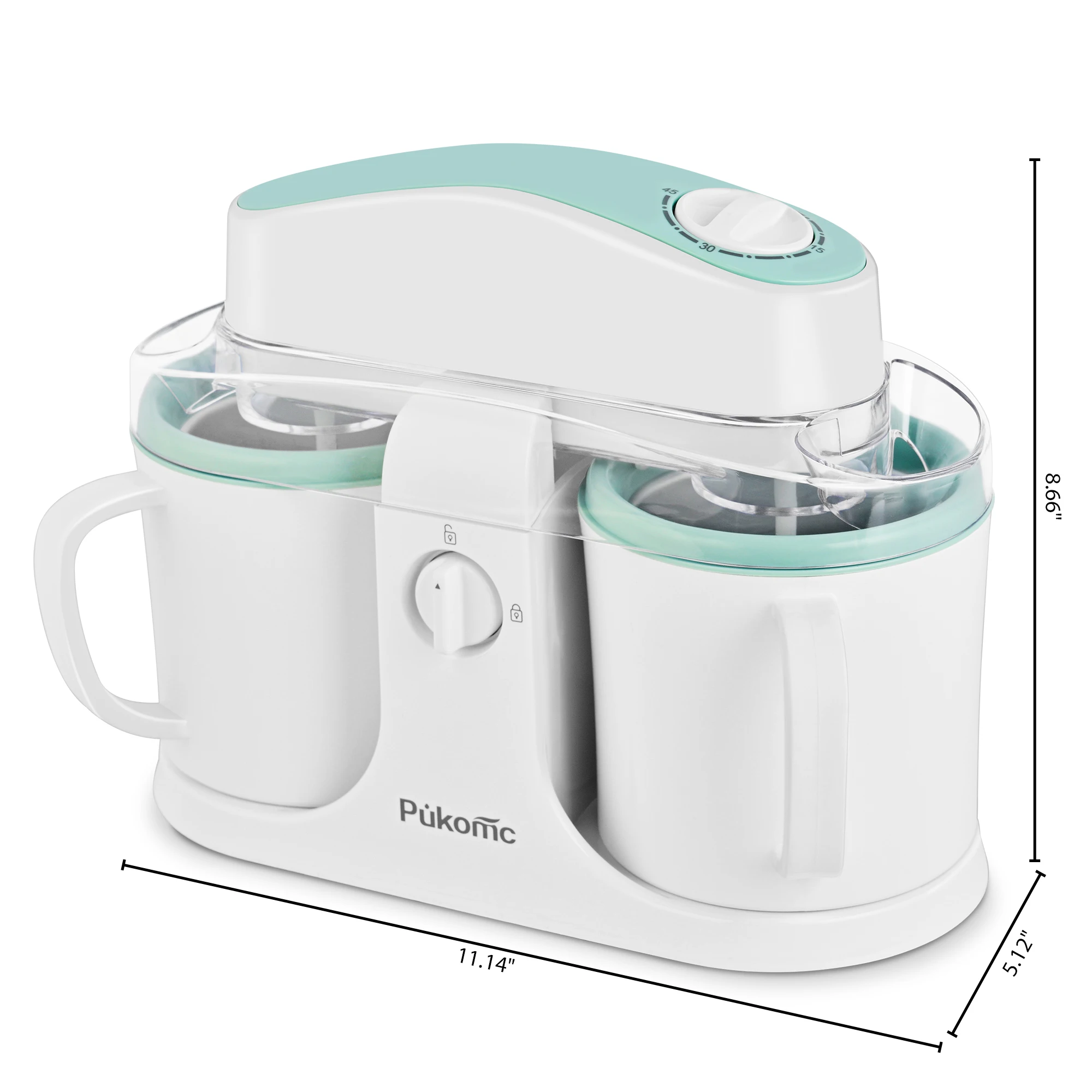 Automatic Ice Cream Maker with Built-in Compressor Party Essential Ice Cream Maker Machine, Dual 500ml Cups with Timer, 120V US