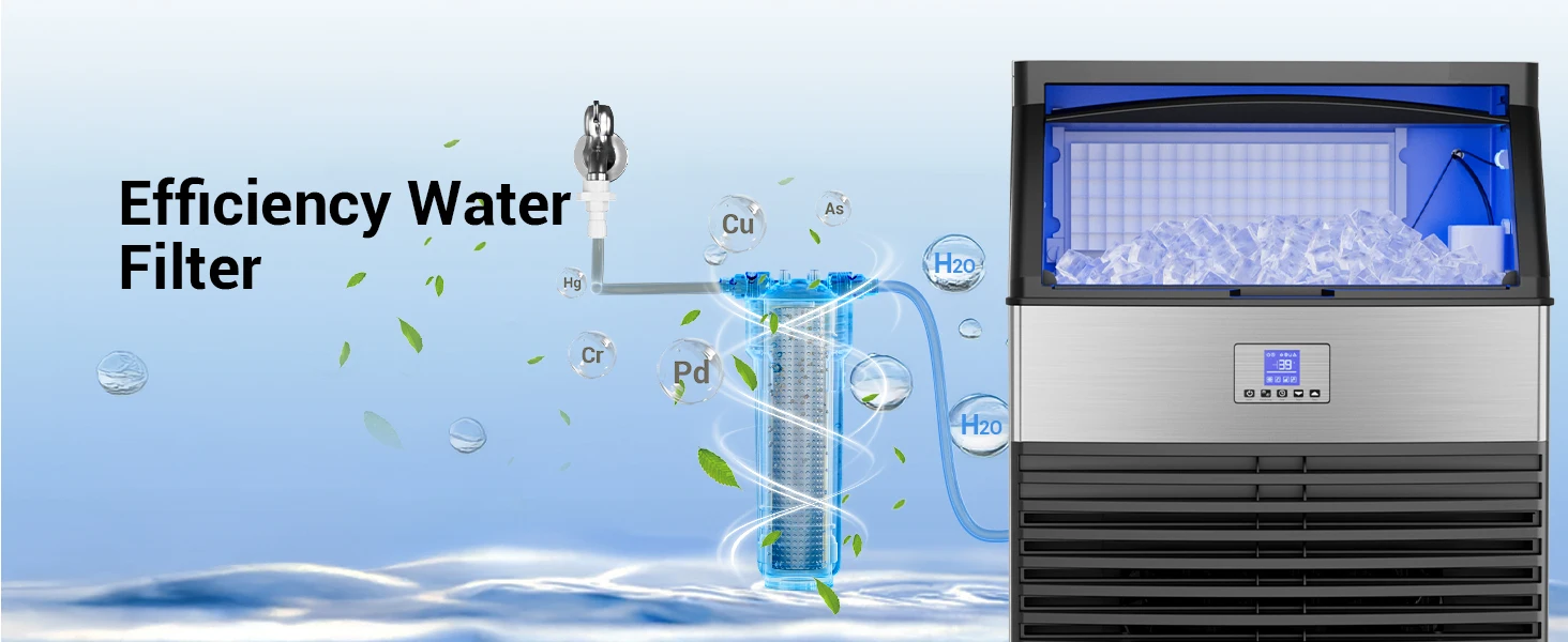 Commercial Ice Maker Machine 450LBS/24H Under Counter Ice Machine Upgrade Compressor 120LBS Storage Bin Freestanding Ice Maker