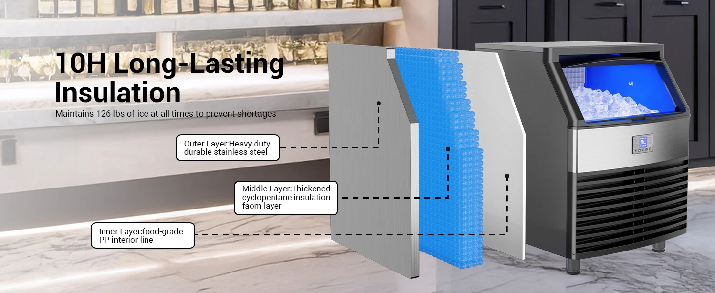 Commercial Ice Maker Machine 450LBS/24H Under Counter Ice Machine Upgrade Compressor 120LBS Storage Bin Freestanding Ice Maker