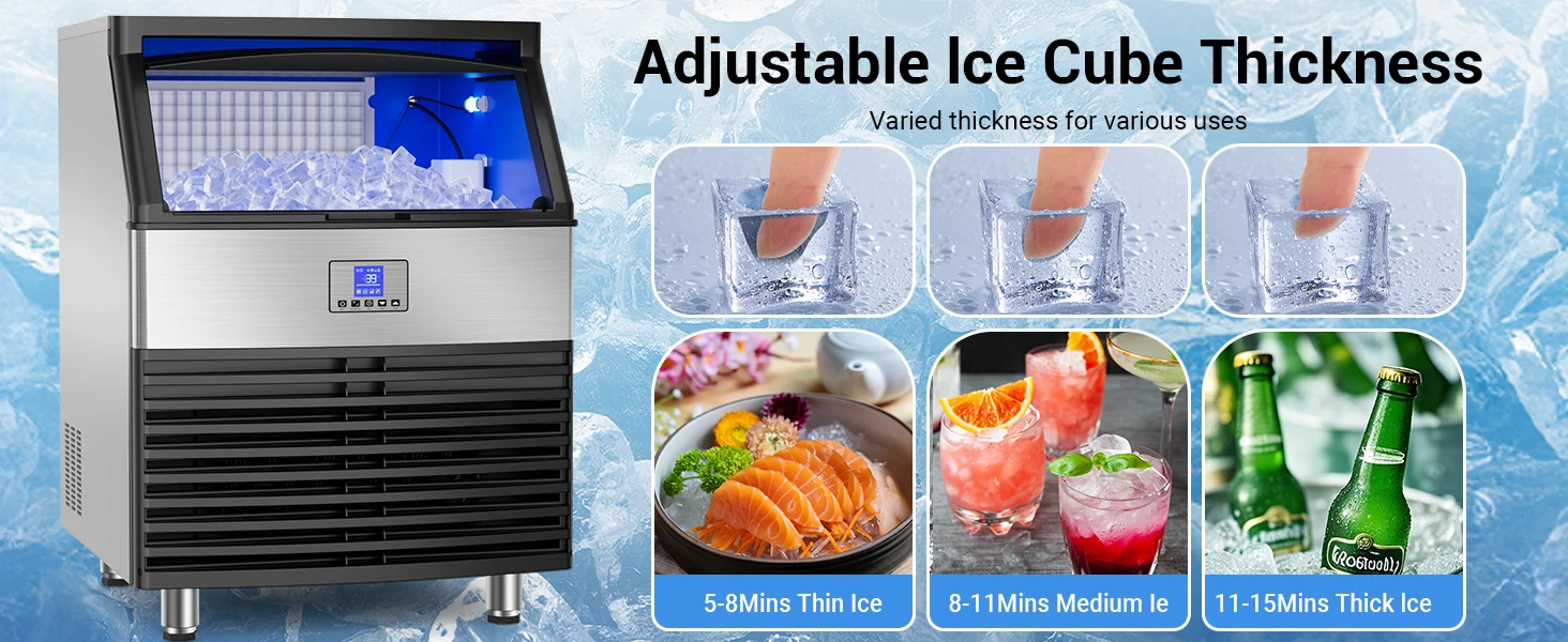 Commercial Ice Maker Machine 450LBS/24H Under Counter Ice Machine Upgrade Compressor 120LBS Storage Bin Freestanding Ice Maker