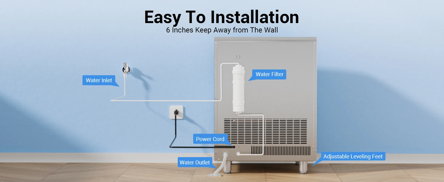 Commercial Ice Maker Machine 450LBS/24H Under Counter Ice Machine Upgrade Compressor 120LBS Storage Bin Freestanding Ice Maker