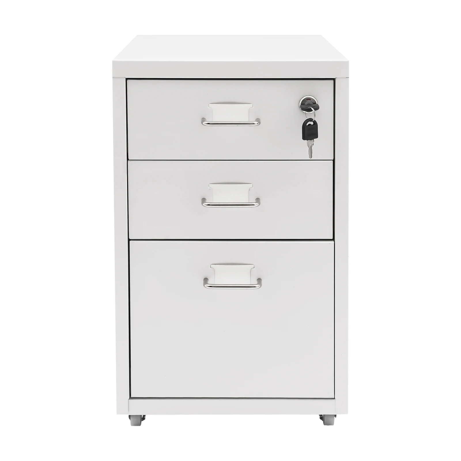 3 Tiers Rectangular Steel Vertical File Cabinet,Pink/White/Black Metal Mobile File Cabinet with Lock for Office,Study