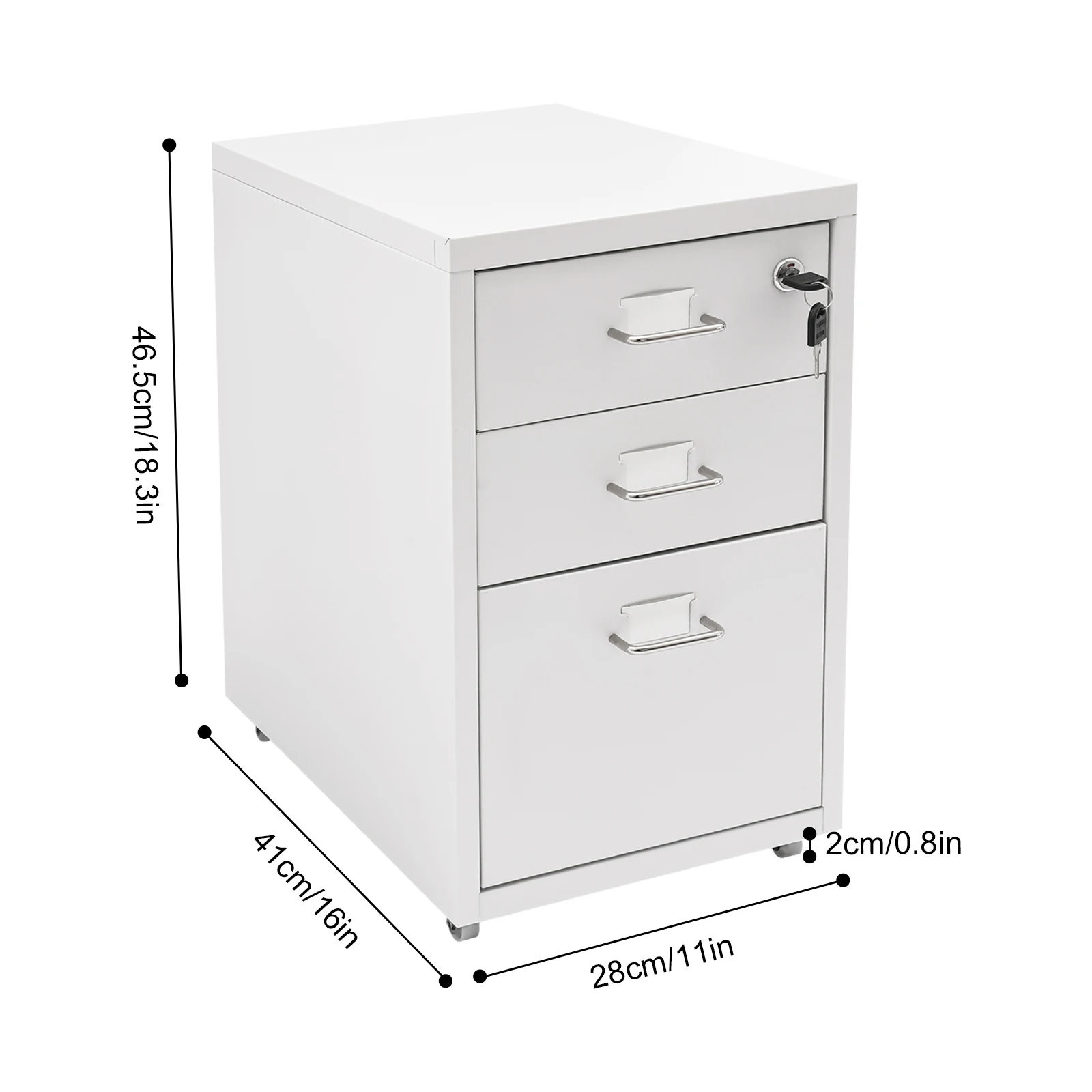 3 Tiers Rectangular Steel Vertical File Cabinet,Pink/White/Black Metal Mobile File Cabinet with Lock for Office,Study