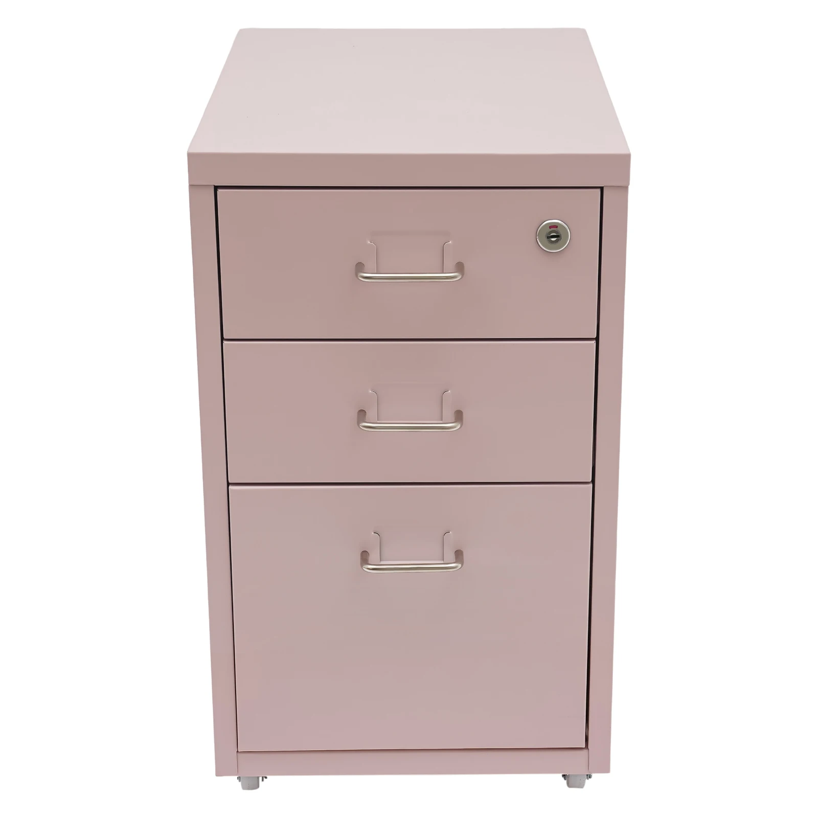 3 Tiers Rectangular Steel Vertical File Cabinet,Pink/White/Black Metal Mobile File Cabinet with Lock for Office,Study