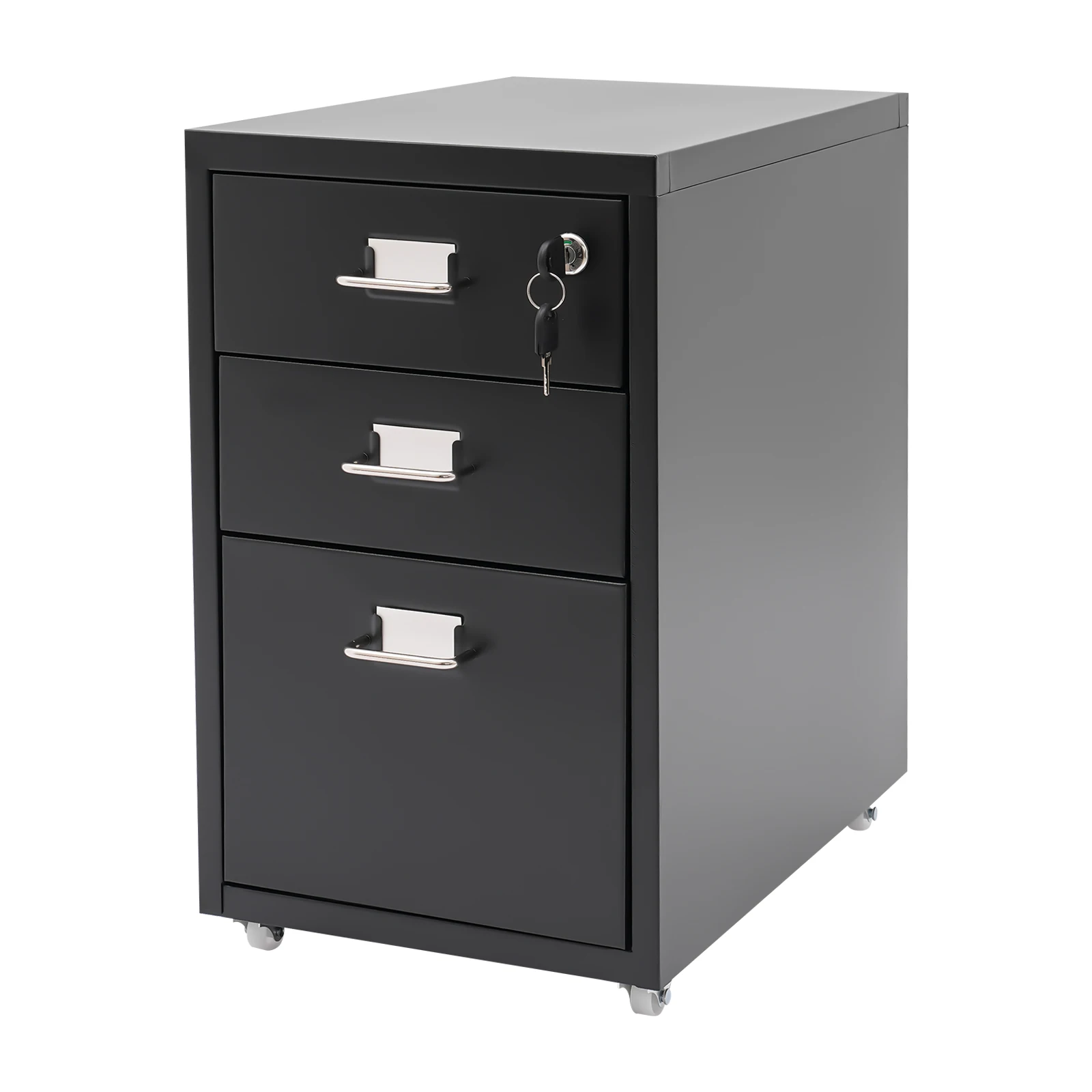 3 Tiers Rectangular Steel Vertical File Cabinet,Pink/White/Black Metal Mobile File Cabinet with Lock for Office,Study