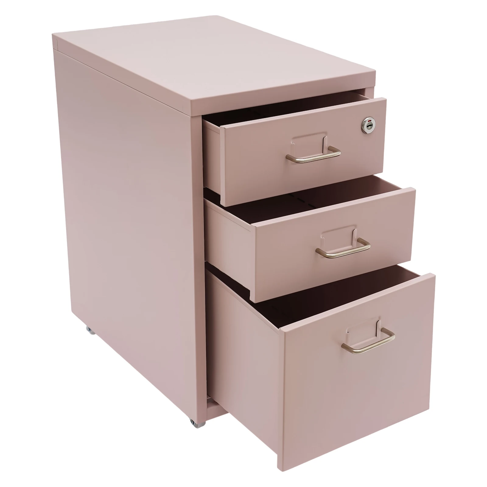 3 Tiers Rectangular Steel Vertical File Cabinet,Pink/White/Black Metal Mobile File Cabinet with Lock for Office,Study