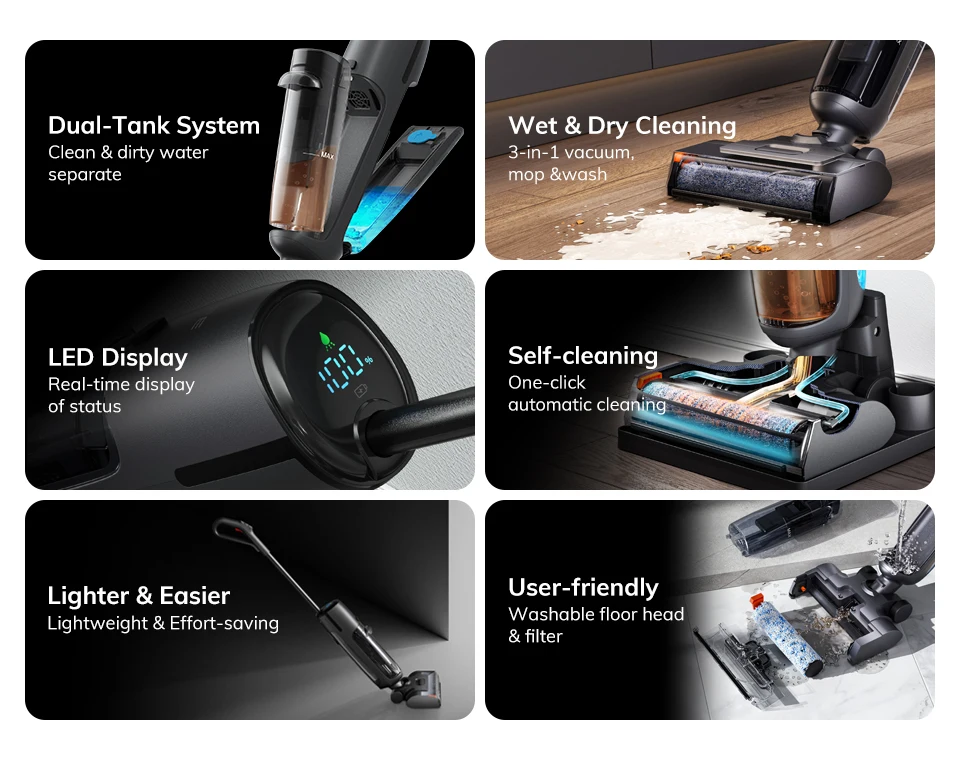 ILIFE W90 Pro Cordless Wireless Wet Dry Smart Mop Washing ,7000Pa Suction, 1Min Self Cleaning, Large Dual Water Tank,Update W90