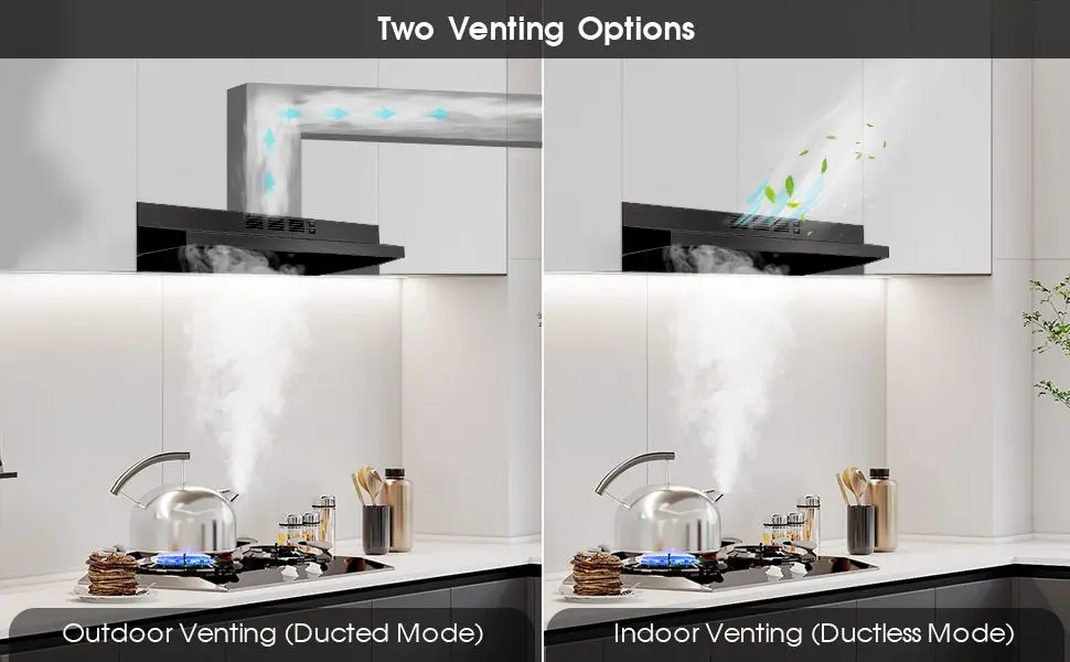 24/30/36" Under Cabinet Range Hood 280CFM Convertible Ducted/Ductless, 2-Speed & LED Light,Stainless Steel,Removable Filter