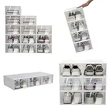 24 Pack Shoe Storage Boxes, Clear Plastic Stackable Shoe Organizer, Foldable Shoe Rack, Space-Saving Home & Office Organizatio