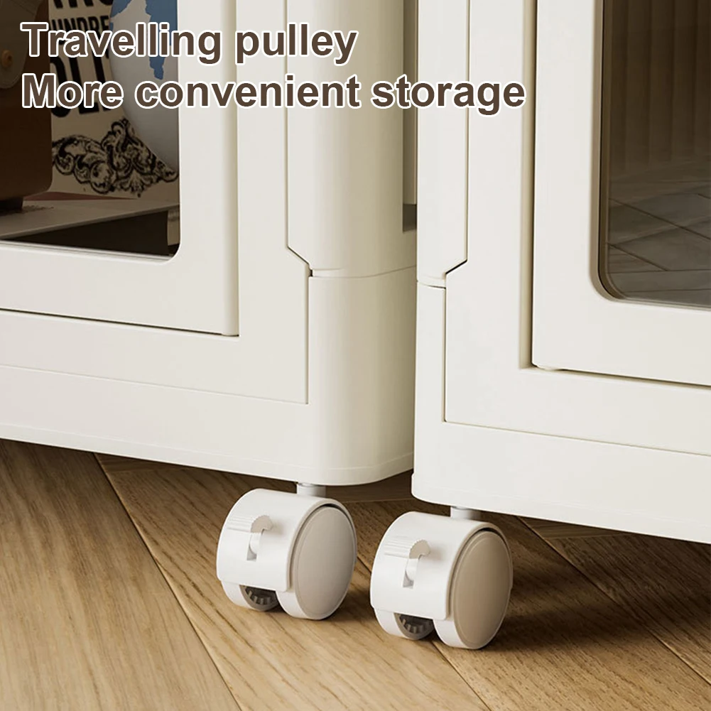Portable Closet Plastic Wardrobe with Hanging Rod Multi-Function Storage Shelf with Clear Door Closet Organizer for Clothes