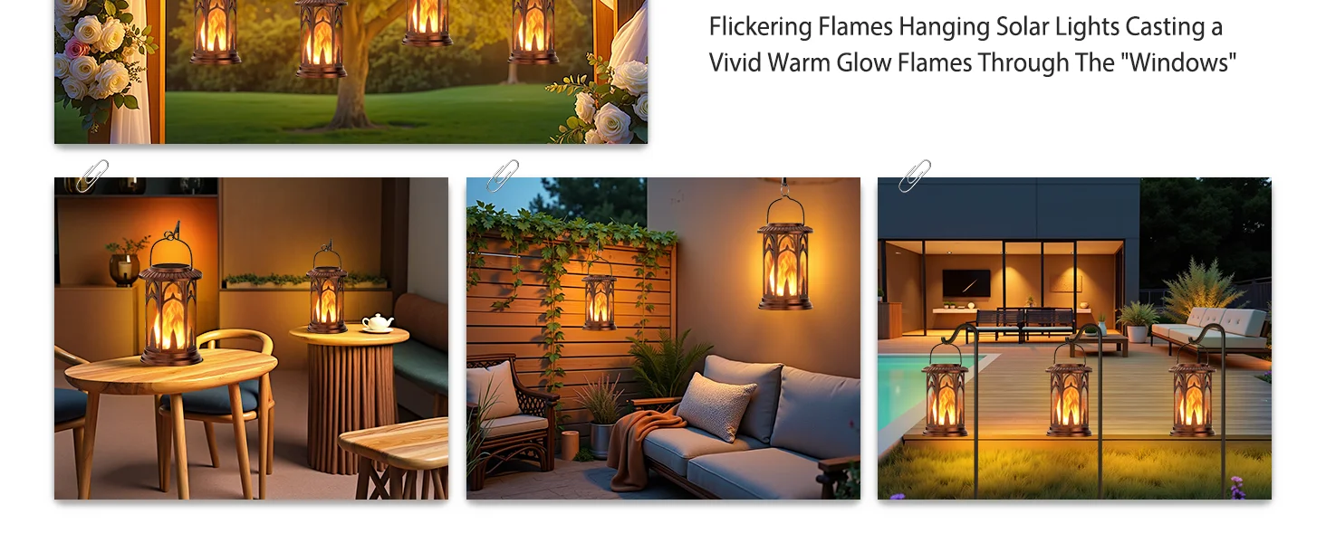 Solar Lantern Outdoor Lights, Upgraded Flickering Flame Solar Lanterns Outdoor Waterproof, Auto ON/Off Lanterns Decorative Outdo