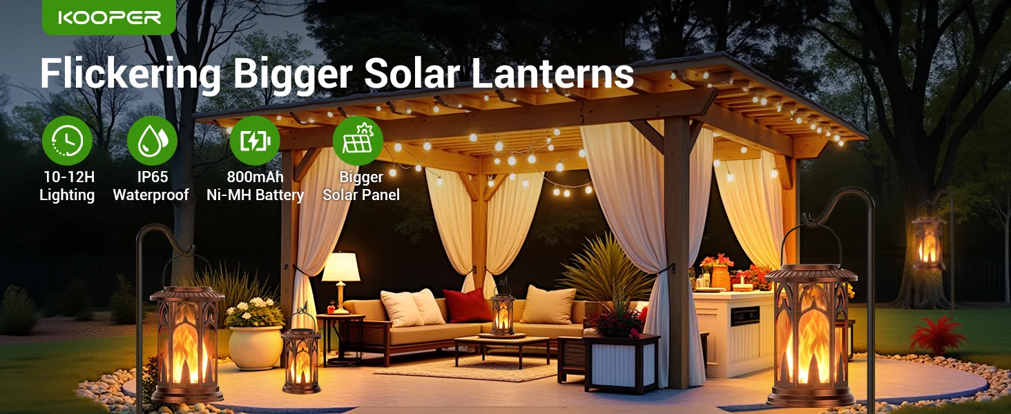 Solar Lantern Outdoor Lights, Upgraded Flickering Flame Solar Lanterns Outdoor Waterproof, Auto ON/Off Lanterns Decorative Outdo