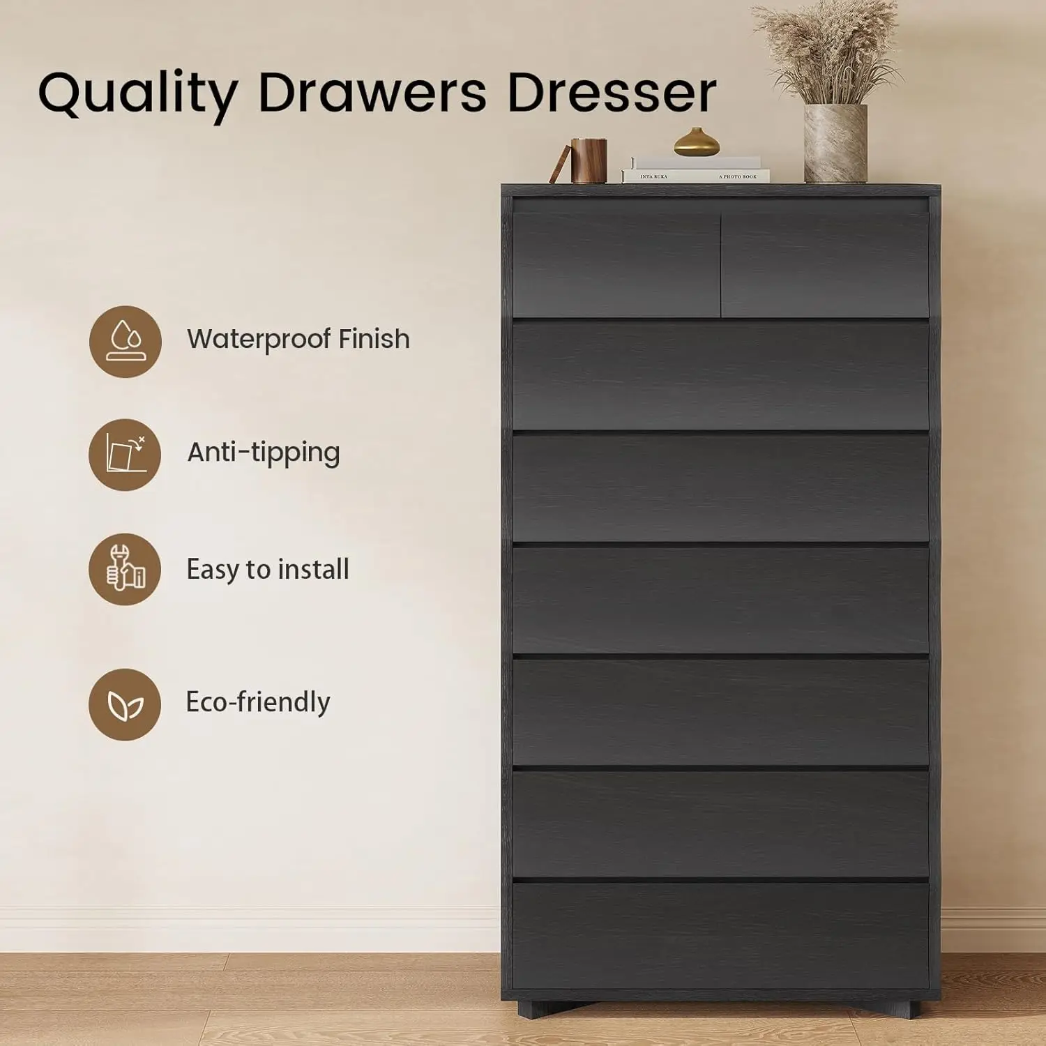 61.1" Tall 8 Drawer Wood Dresser for Bedroom Closet Hallway Storage, Customized