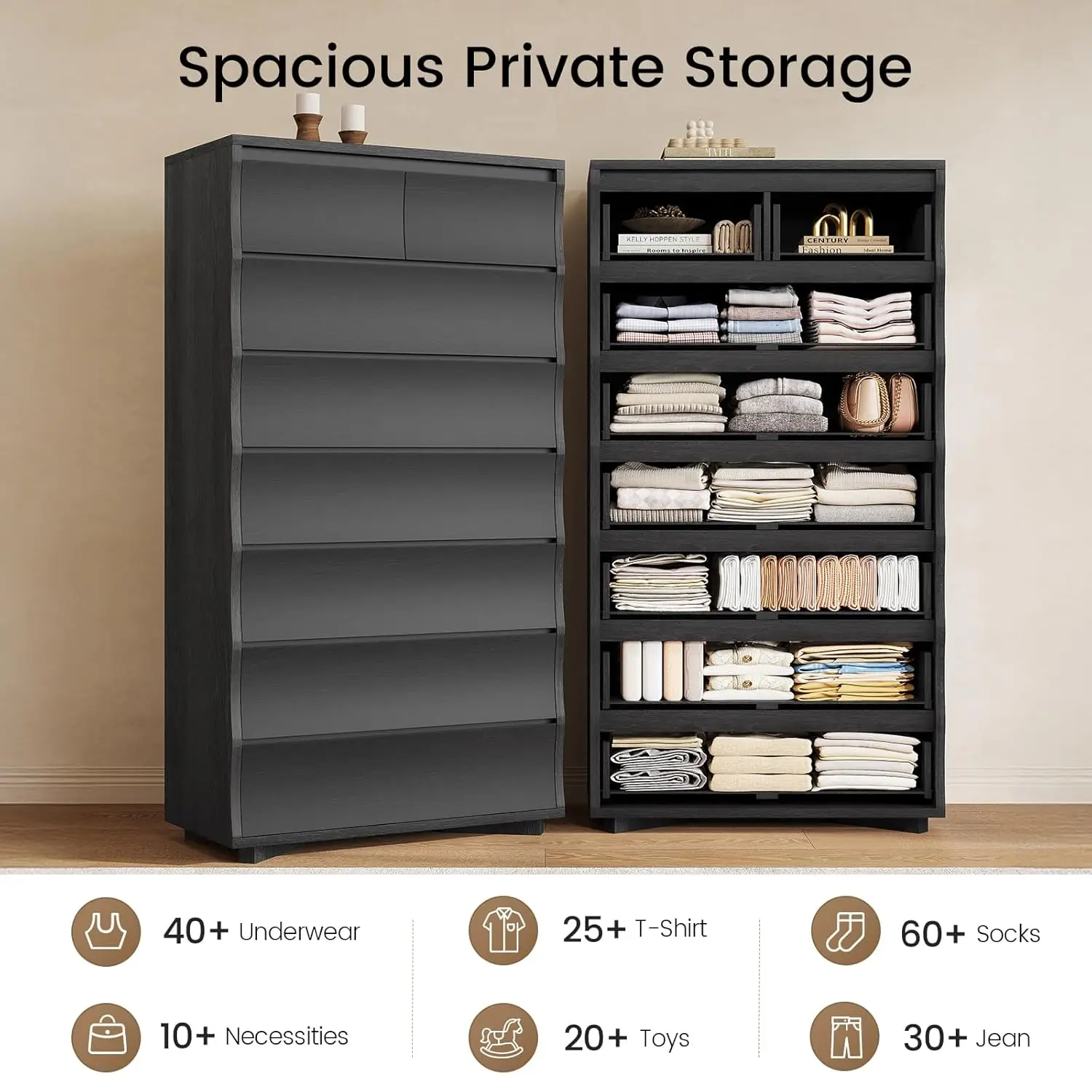 61.1" Tall 8 Drawer Wood Dresser for Bedroom Closet Hallway Storage, Customized
