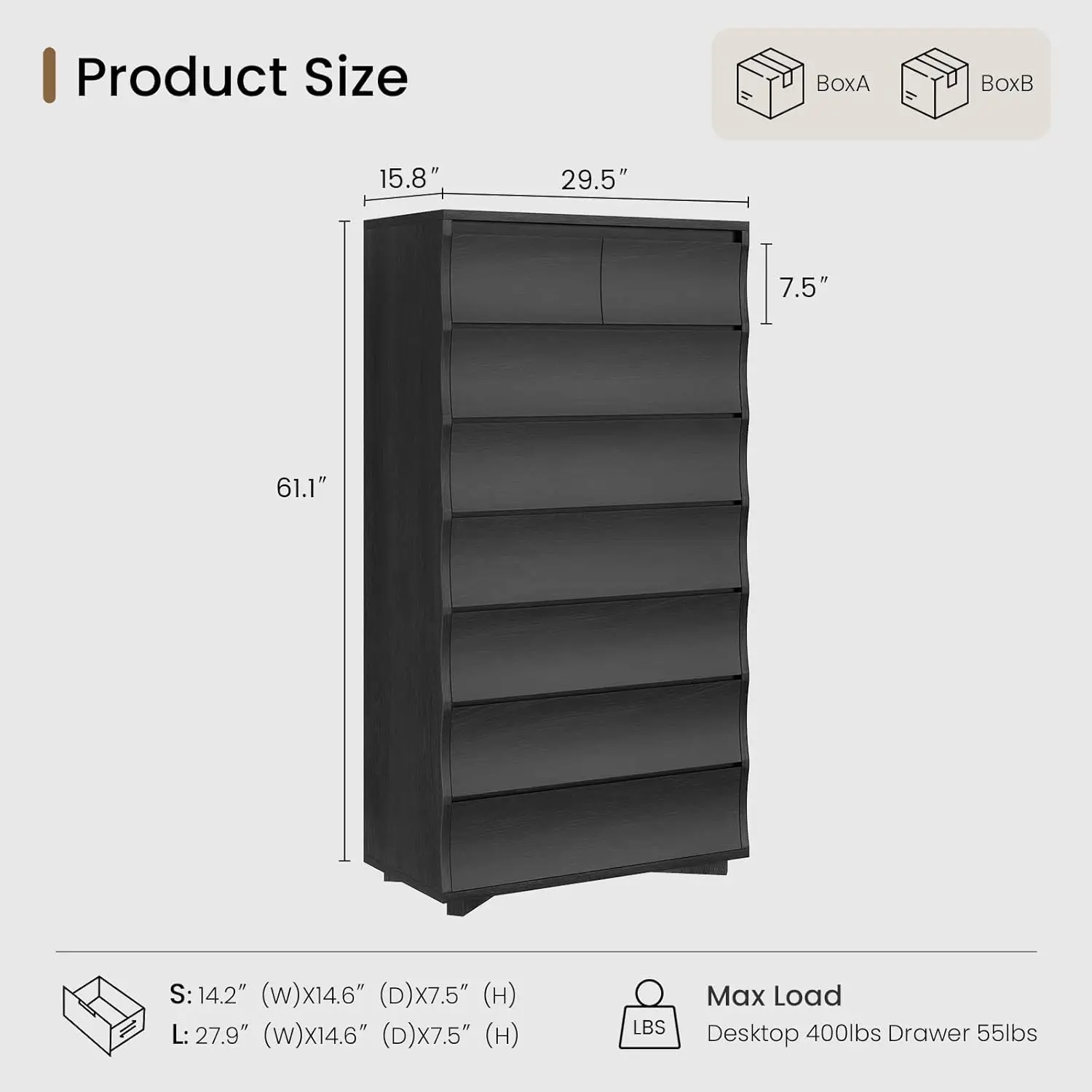 61.1" Tall 8 Drawer Wood Dresser for Bedroom Closet Hallway Storage, Customized