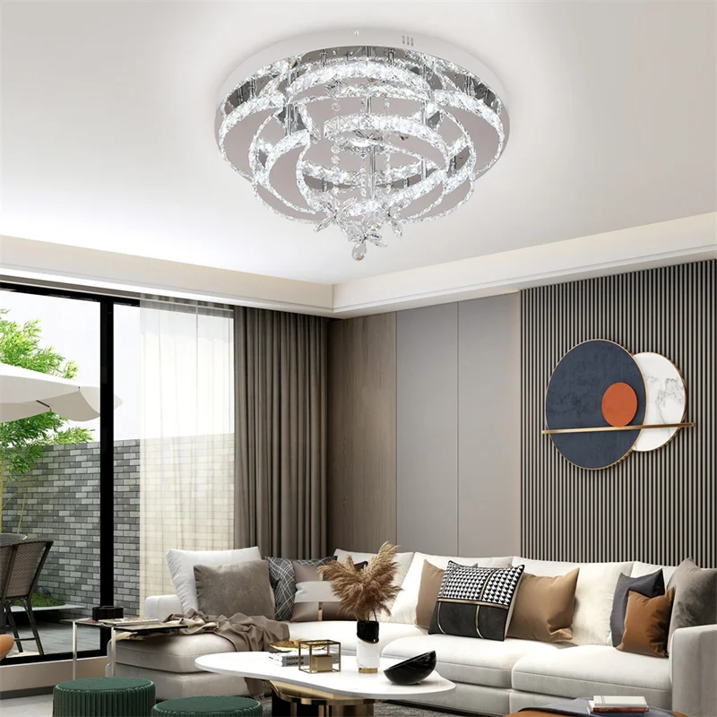 Crystal Ceiling Lamp Led Chandelier Modern Penadant Lighting Fixture For Living Dining Room Bedroom Decorate Lustre RC Dimmable