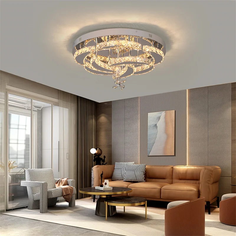 Crystal Ceiling Lamp Led Chandelier Modern Penadant Lighting Fixture For Living Dining Room Bedroom Decorate Lustre RC Dimmable