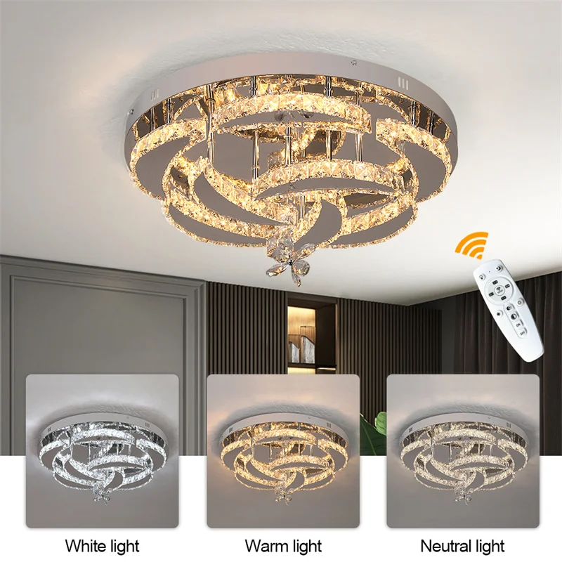 Crystal Ceiling Lamp Led Chandelier Modern Penadant Lighting Fixture For Living Dining Room Bedroom Decorate Lustre RC Dimmable