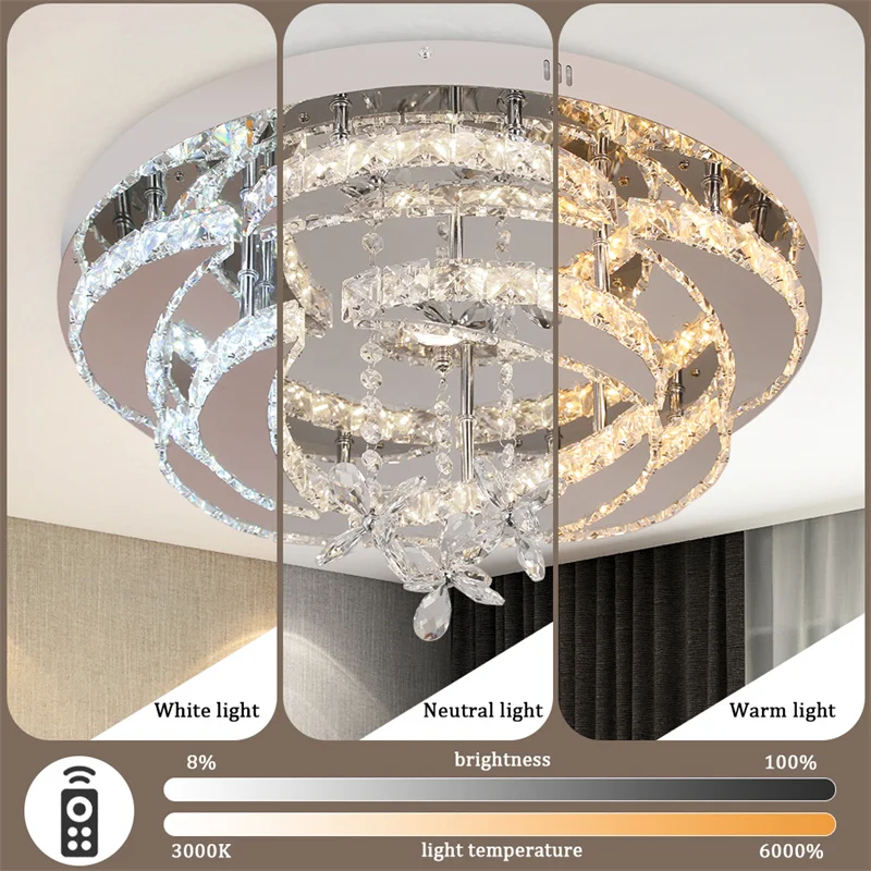Crystal Ceiling Lamp Led Chandelier Modern Penadant Lighting Fixture For Living Dining Room Bedroom Decorate Lustre RC Dimmable