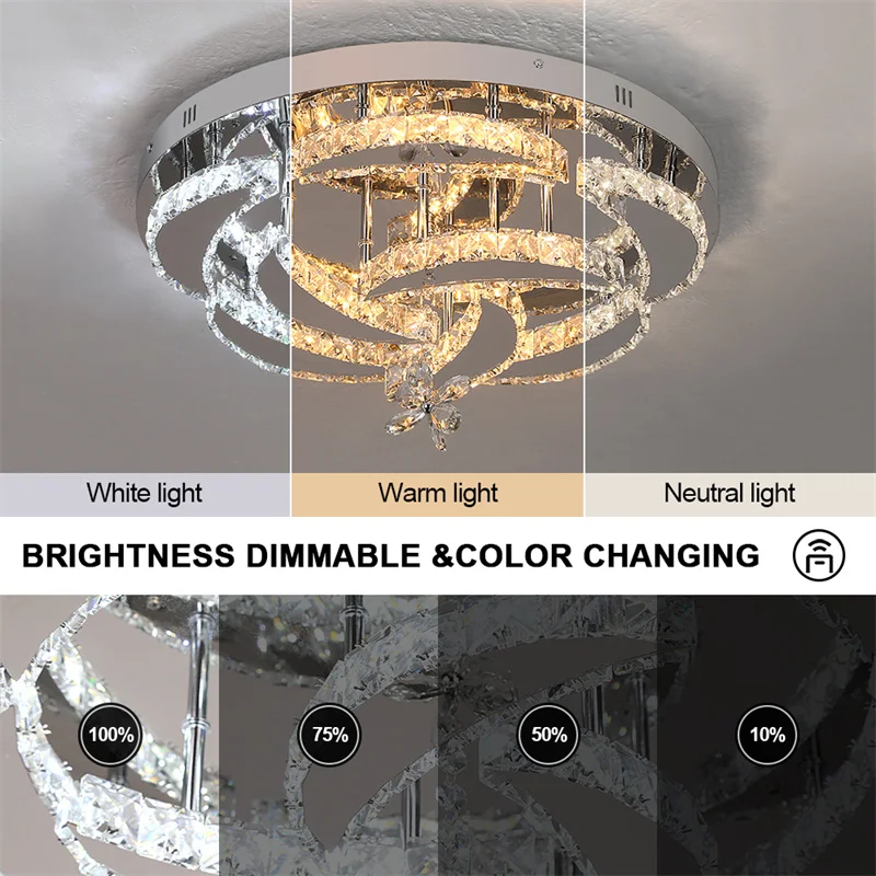 Crystal Ceiling Lamp Led Chandelier Modern Penadant Lighting Fixture For Living Dining Room Bedroom Decorate Lustre RC Dimmable