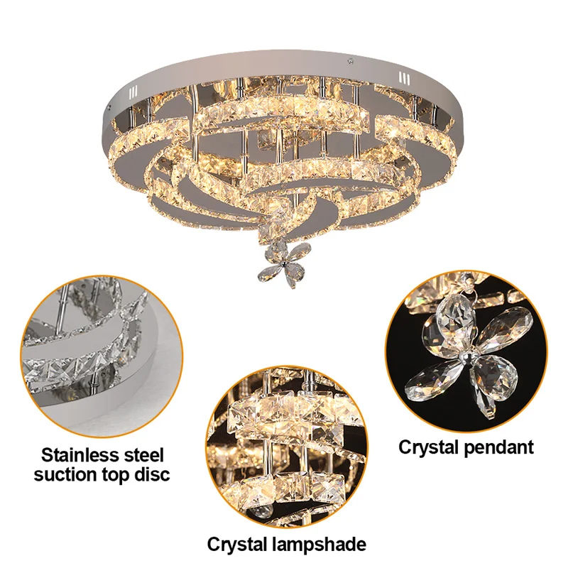 Crystal Ceiling Lamp Led Chandelier Modern Penadant Lighting Fixture For Living Dining Room Bedroom Decorate Lustre RC Dimmable