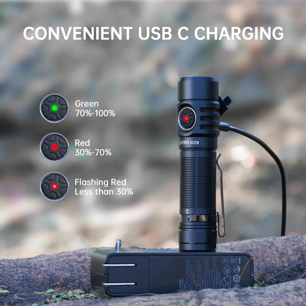 Sofirn SC29 3000 Lumens EDC Flashlight Rechargeable XHP50B LED Powerful 21700 Torch Light Lantern IPX8 for Camping Fishing