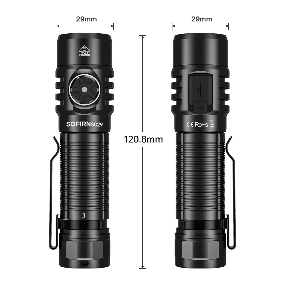 Sofirn SC29 3000 Lumens EDC Flashlight Rechargeable XHP50B LED Powerful 21700 Torch Light Lantern IPX8 for Camping Fishing